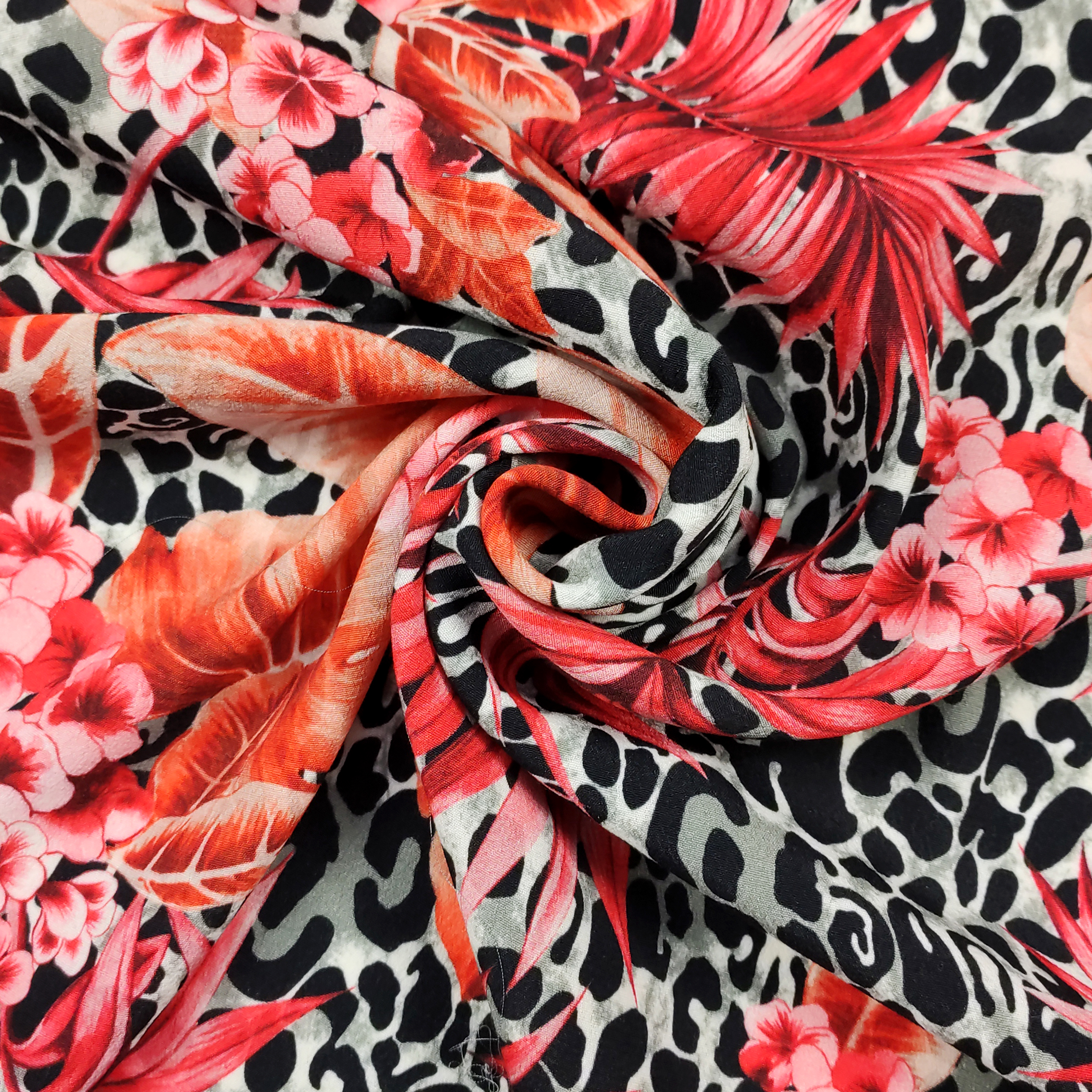 Tissu en viscose Motif fleurs tropicales Rouge Image