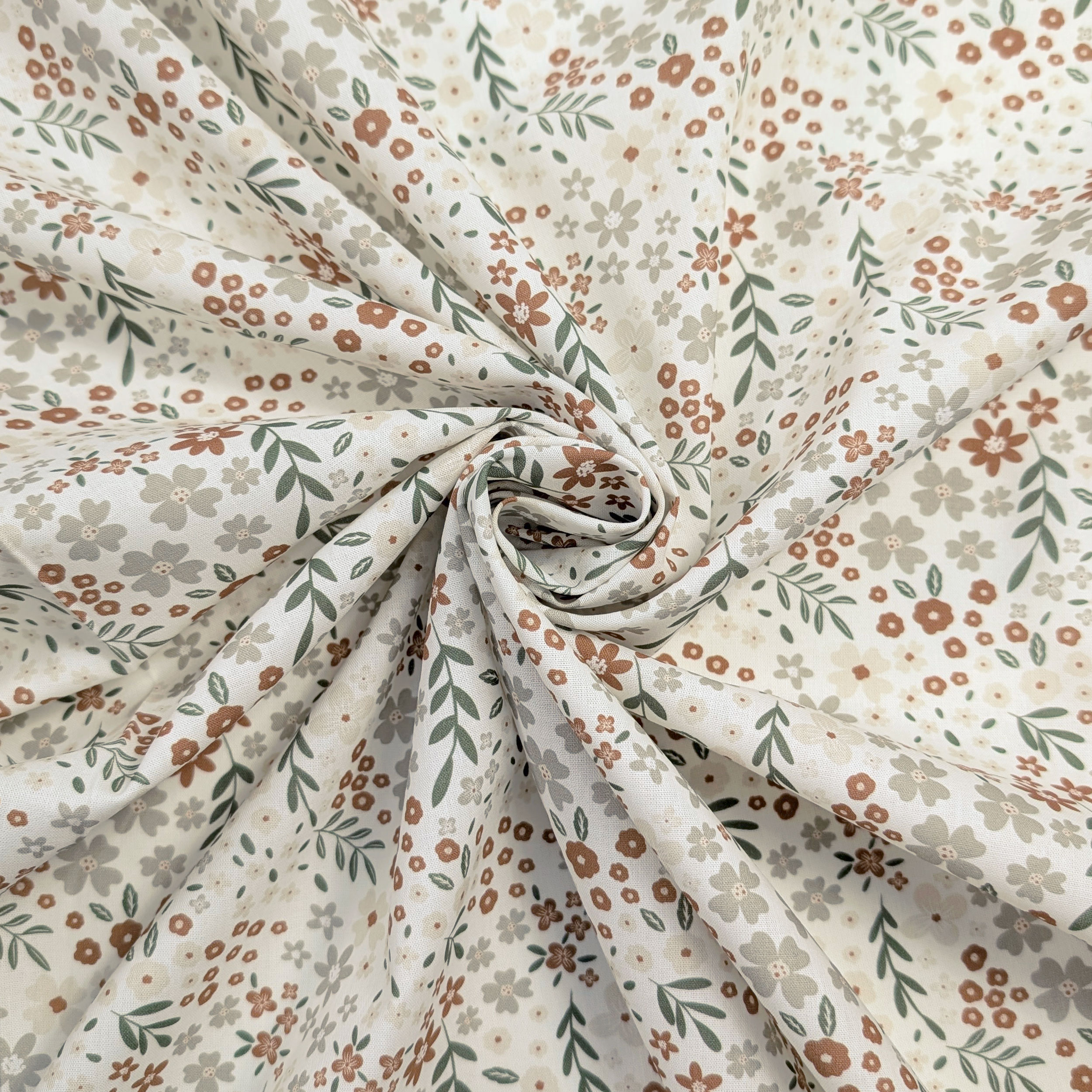Beige and Cream Flowered Cotton Poplin Image