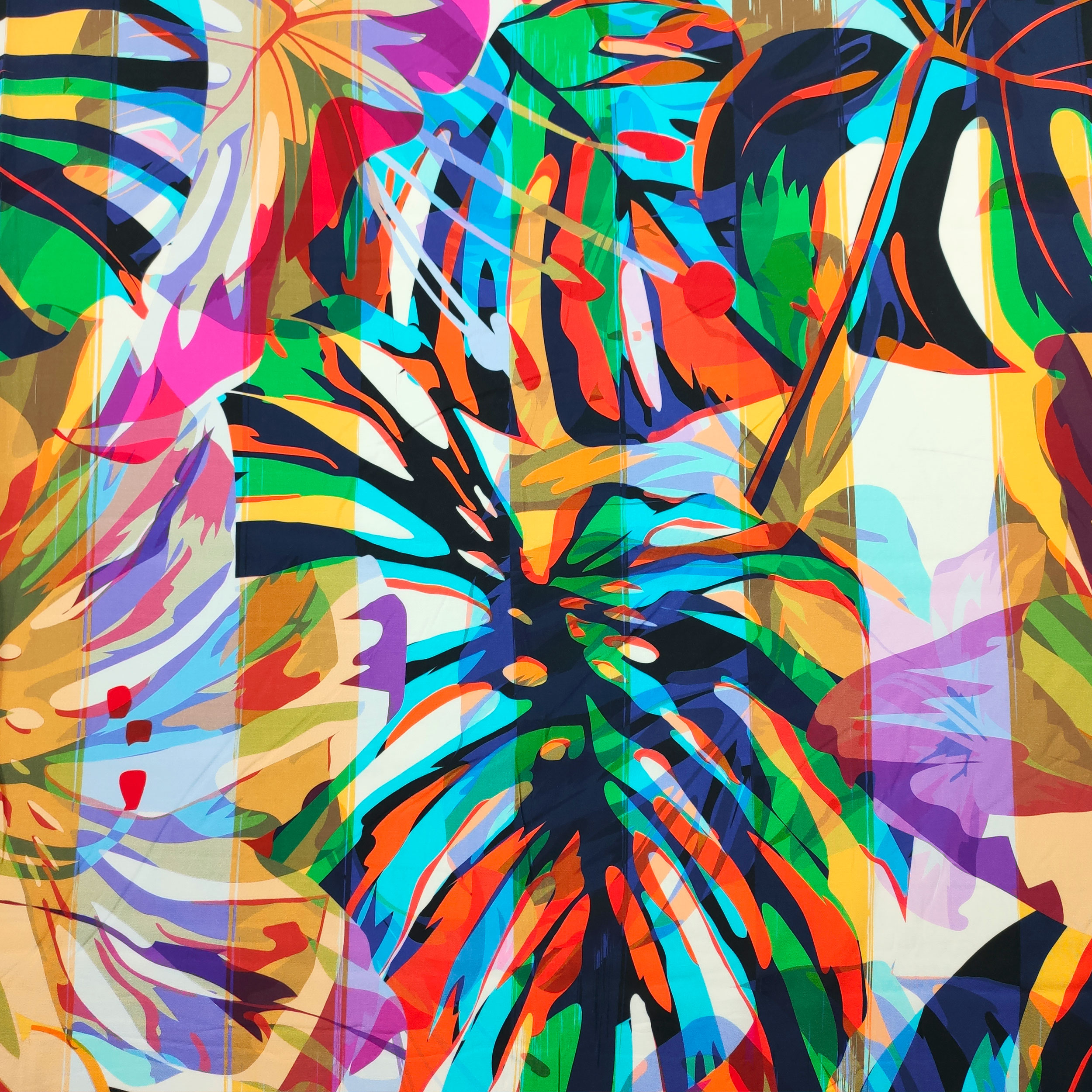 Viscosa Abstracta Fantasía Hojas Multicolor
