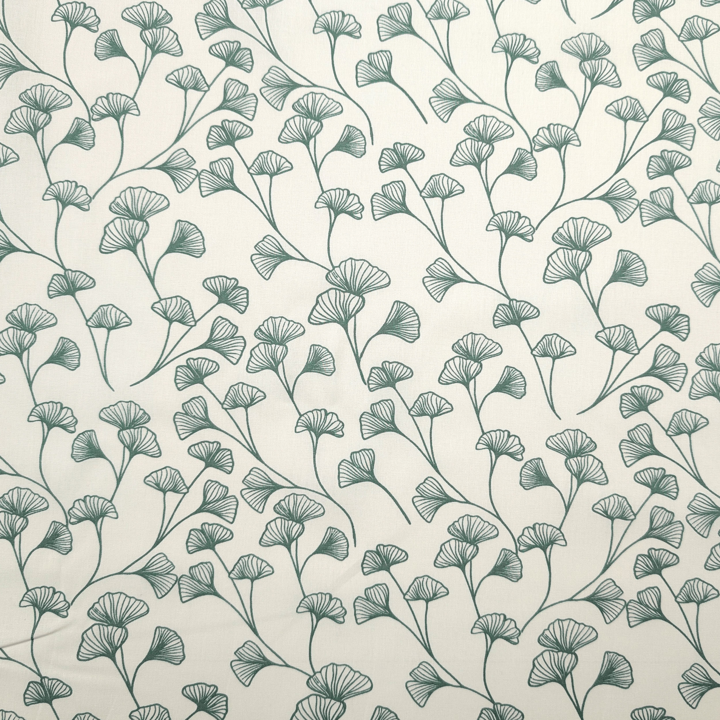 Poplin Cotton Leaves Background Green Grey Image