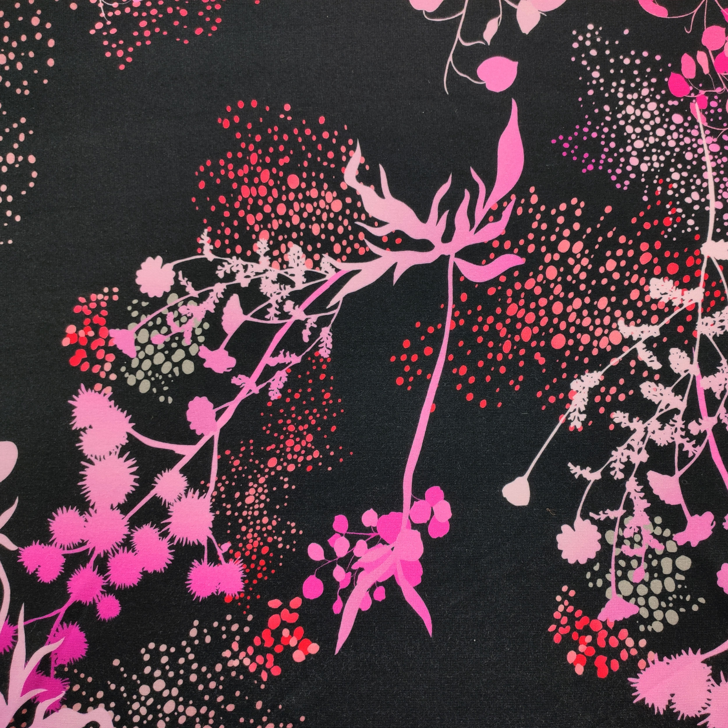 Jersey Fashion Fantasy Flowers Pink Background Black