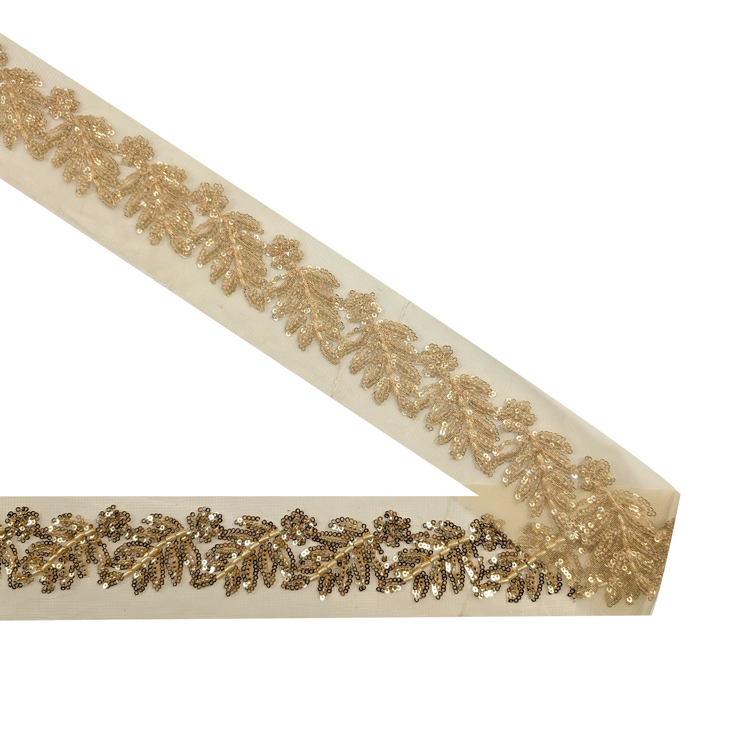 Trimmings Tulle Leaves Sequins and Beads Gold Image