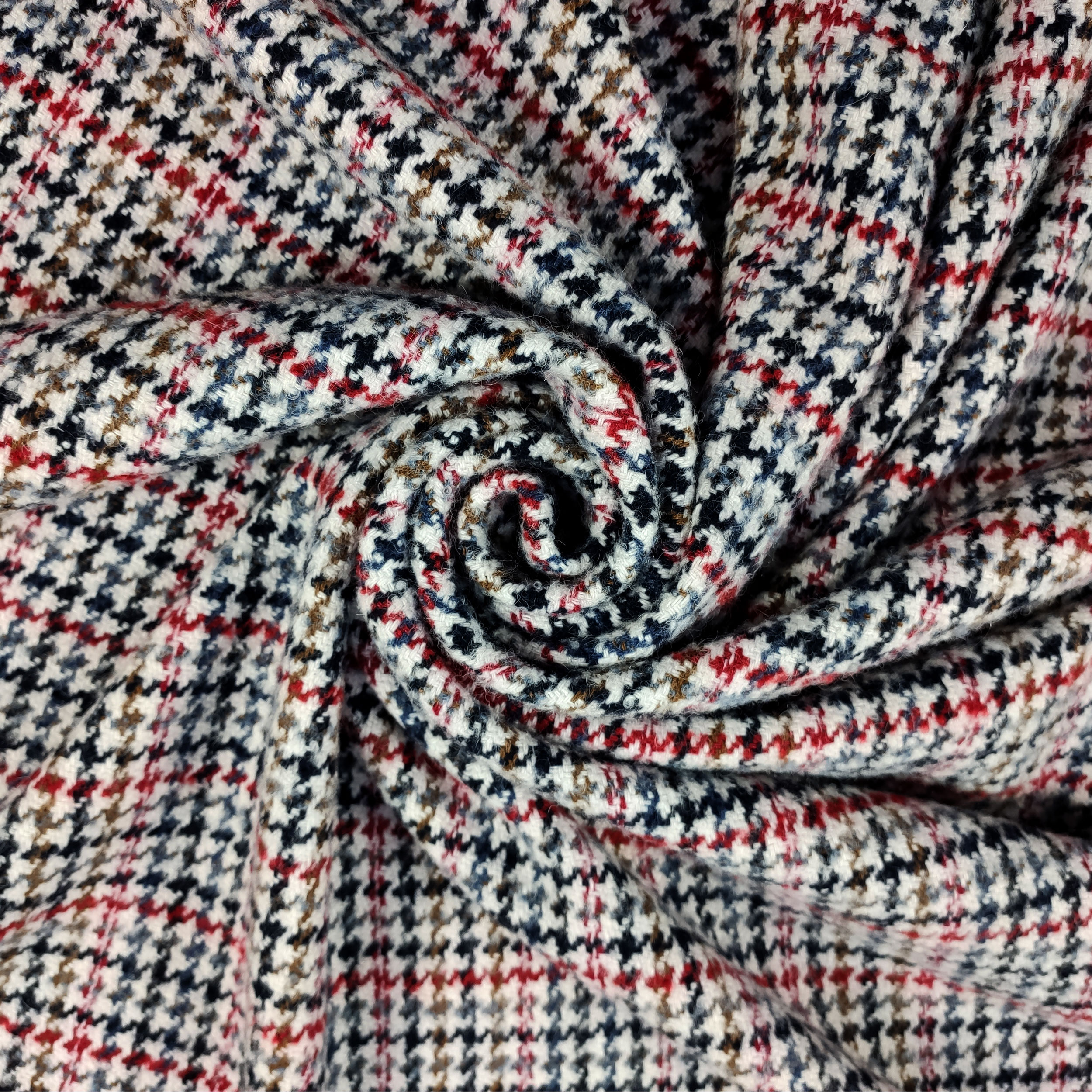 Pied de Poule Tweed de coton mélangé rouge et beige