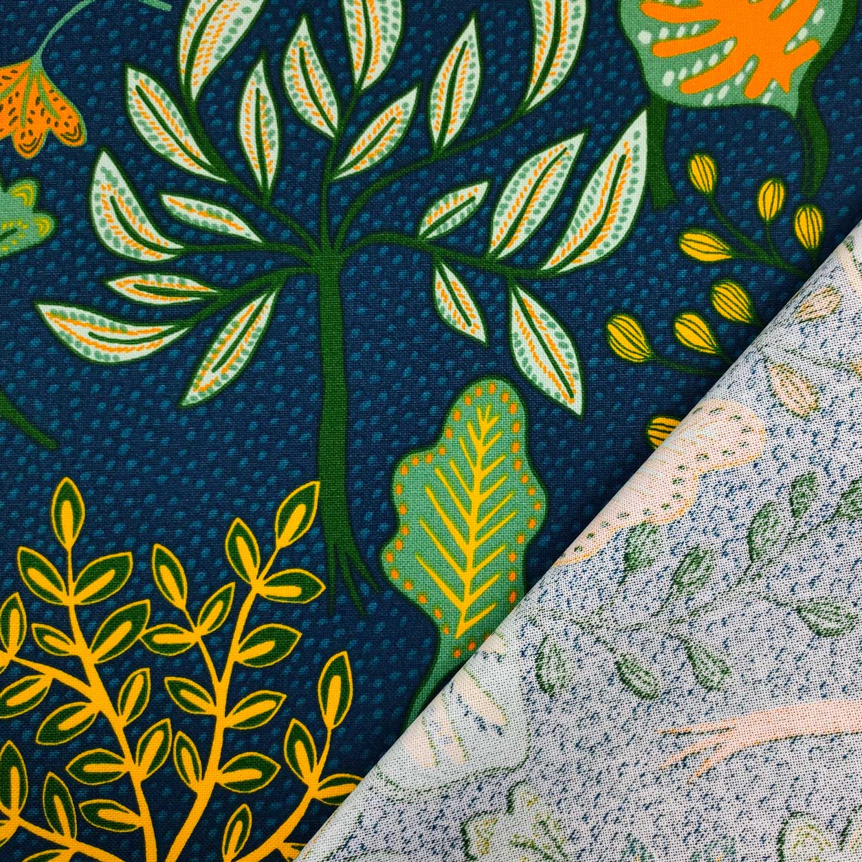 Décor Panama Fond bleu avec feuilles colorées Image