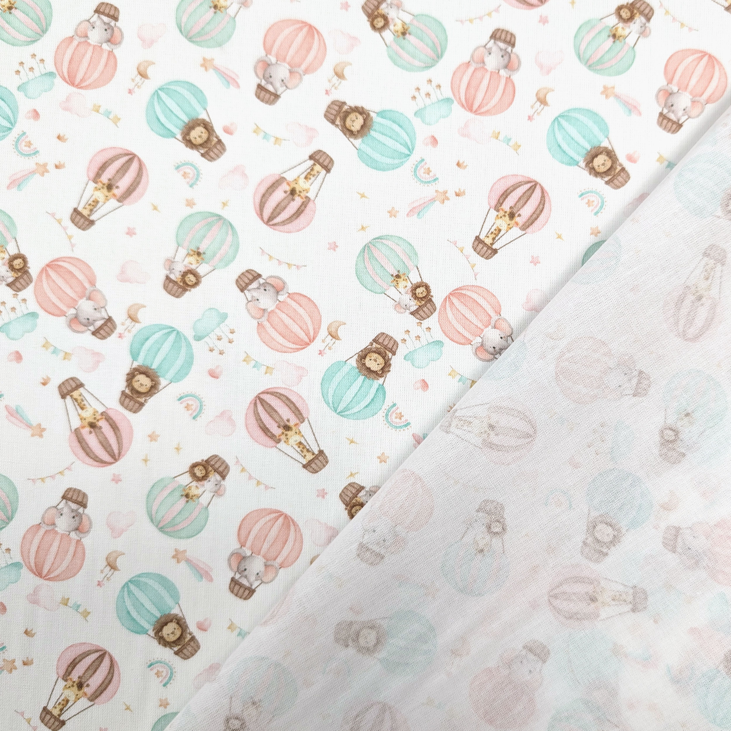 Percale Cotton with Animals on Hot-Air Balloons Image