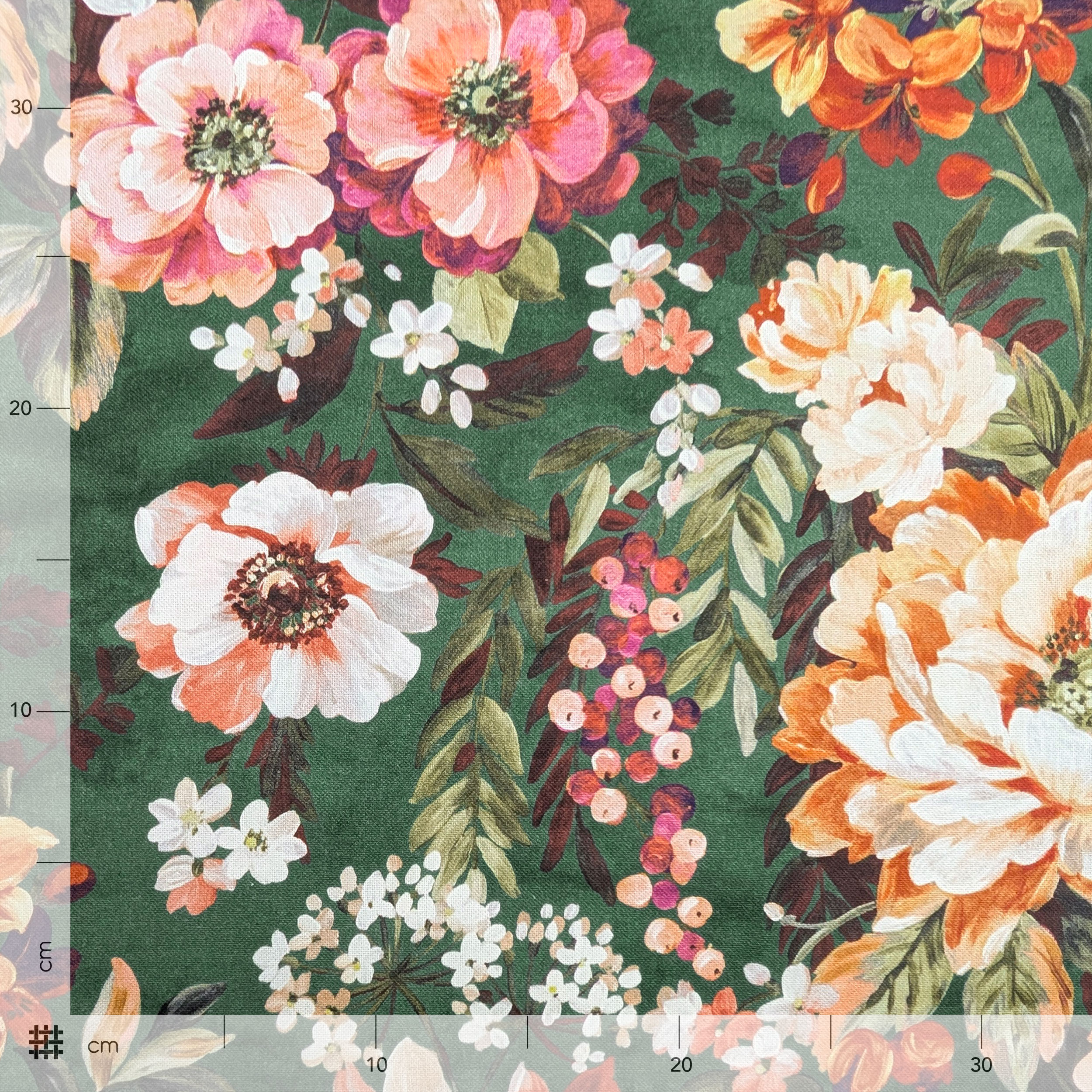 Panama Cotton Flowers Green Background H 280 cm Image