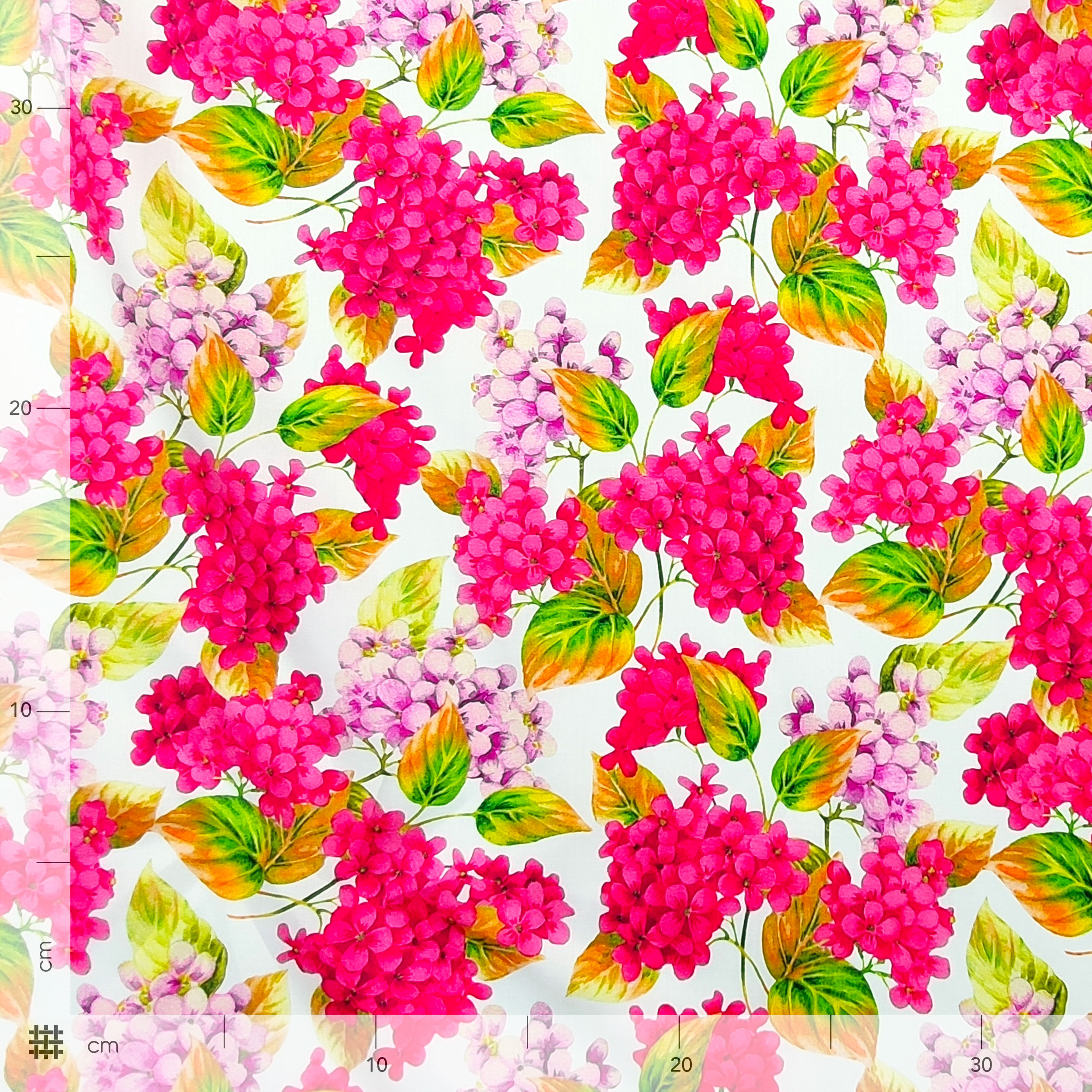 Rasatello Cotton White Flowers in Pink