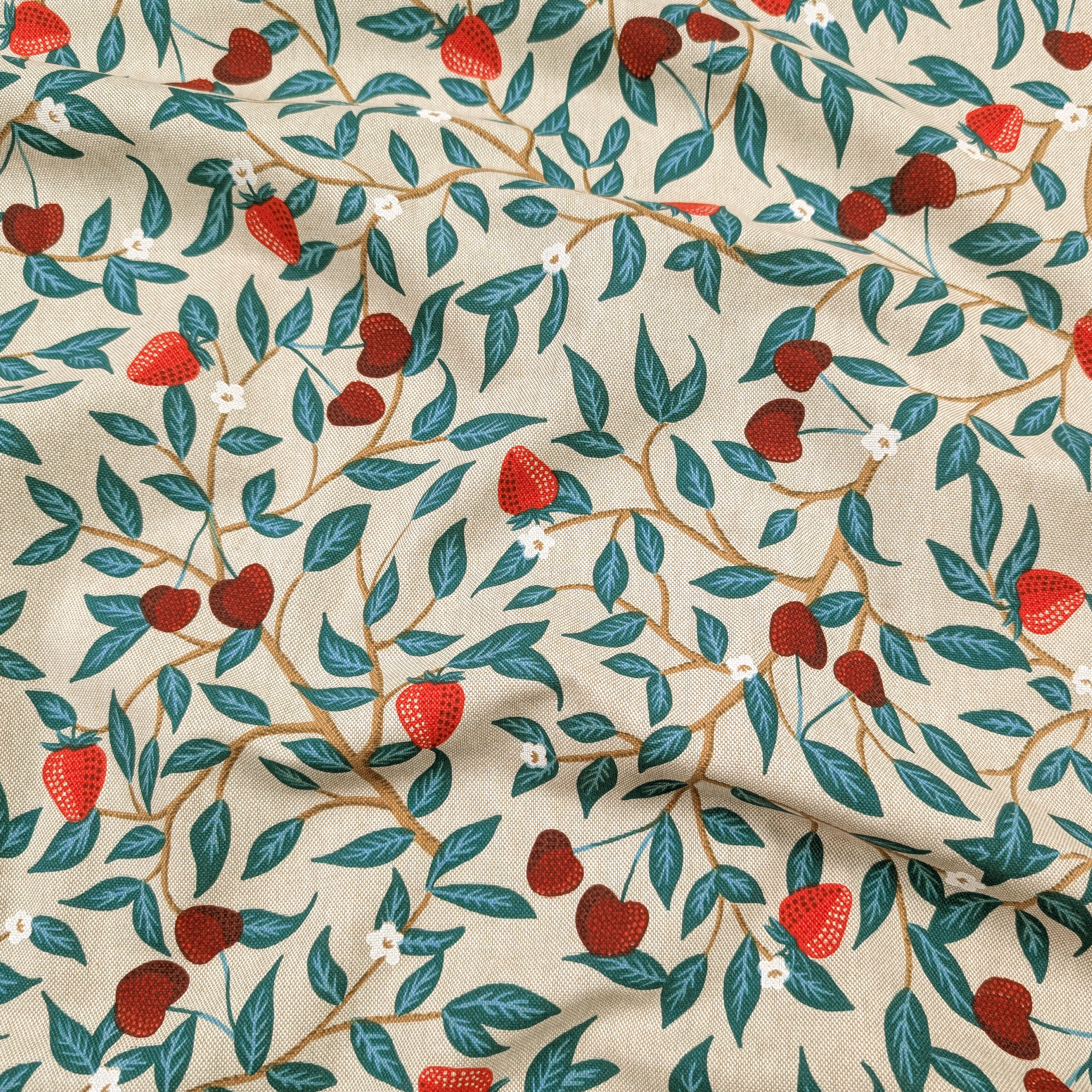 Strawberry and Cherry Panama Fabric Image