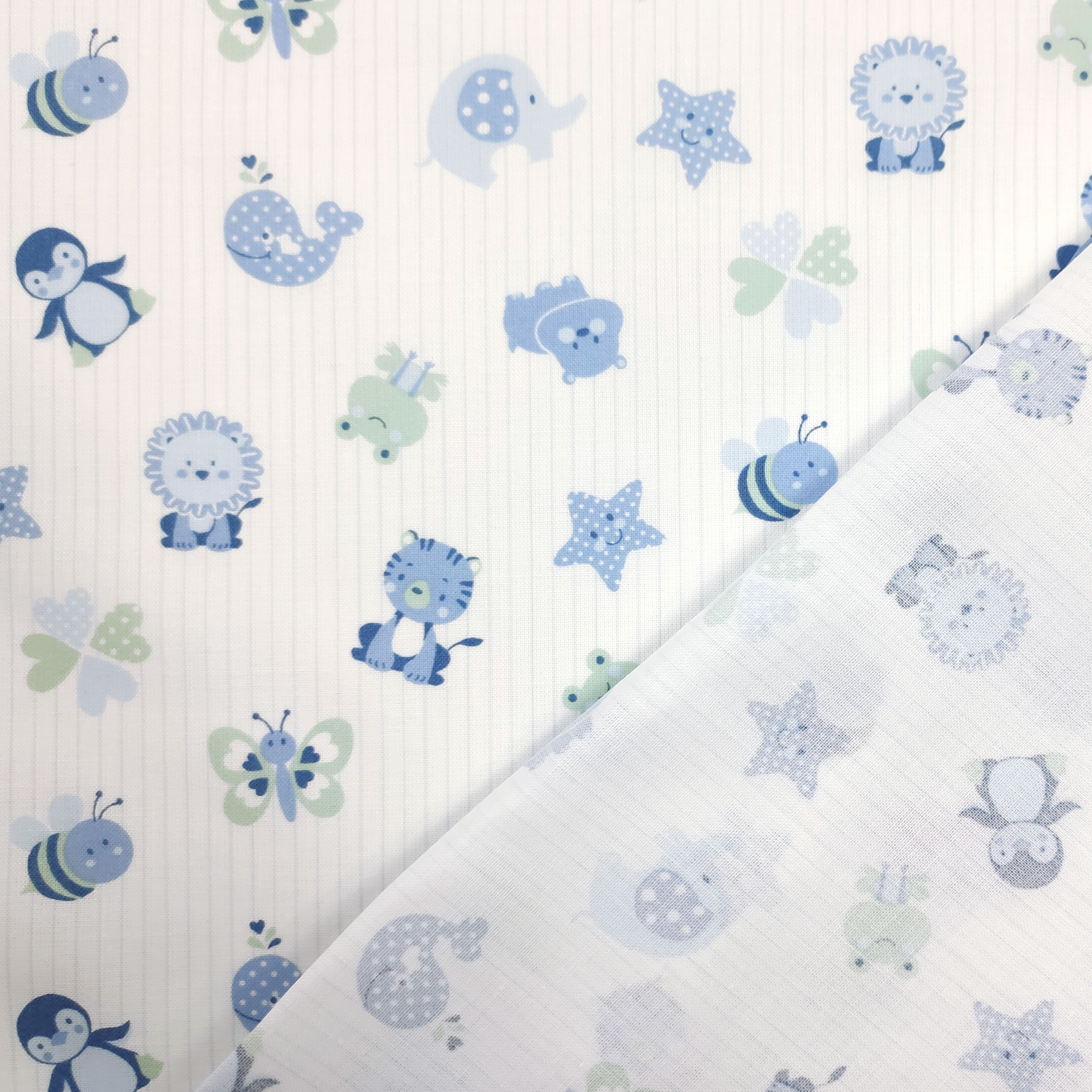 Cotton Puppies Blue Striped Background