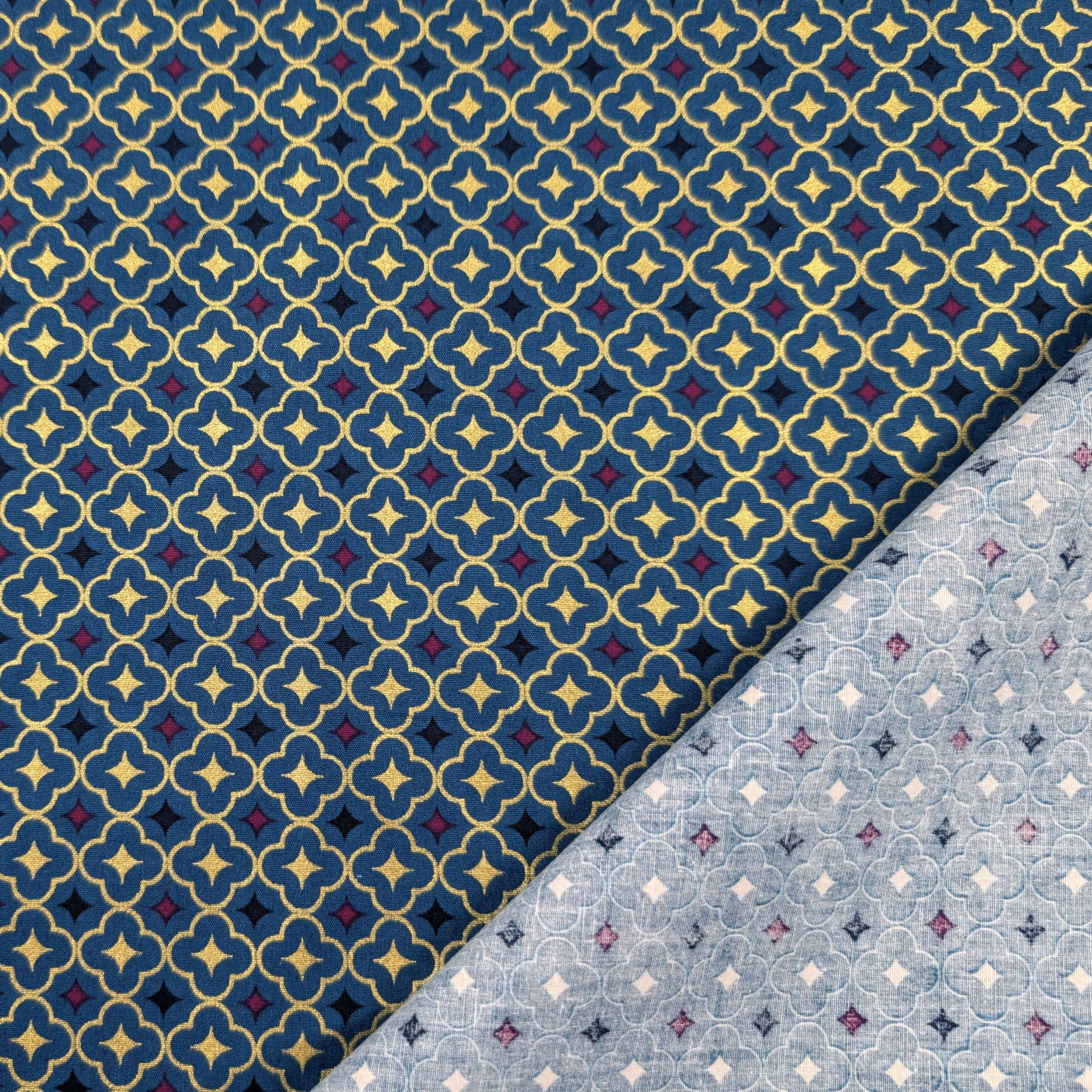 Poplin Cotton Geometric Fantasy Gold and Fuchsia