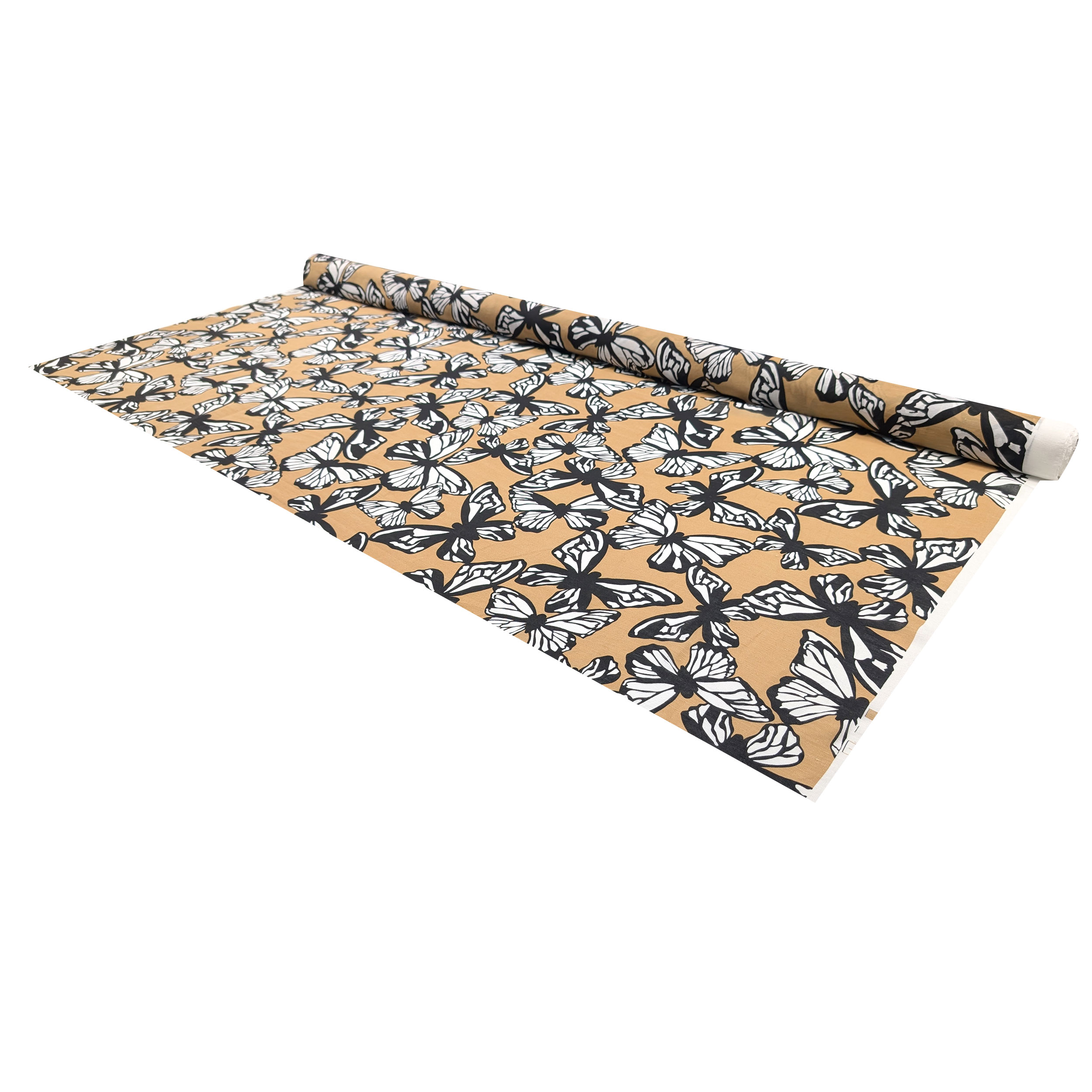 Viscose Silk Linen with Black and White Butterflies Image