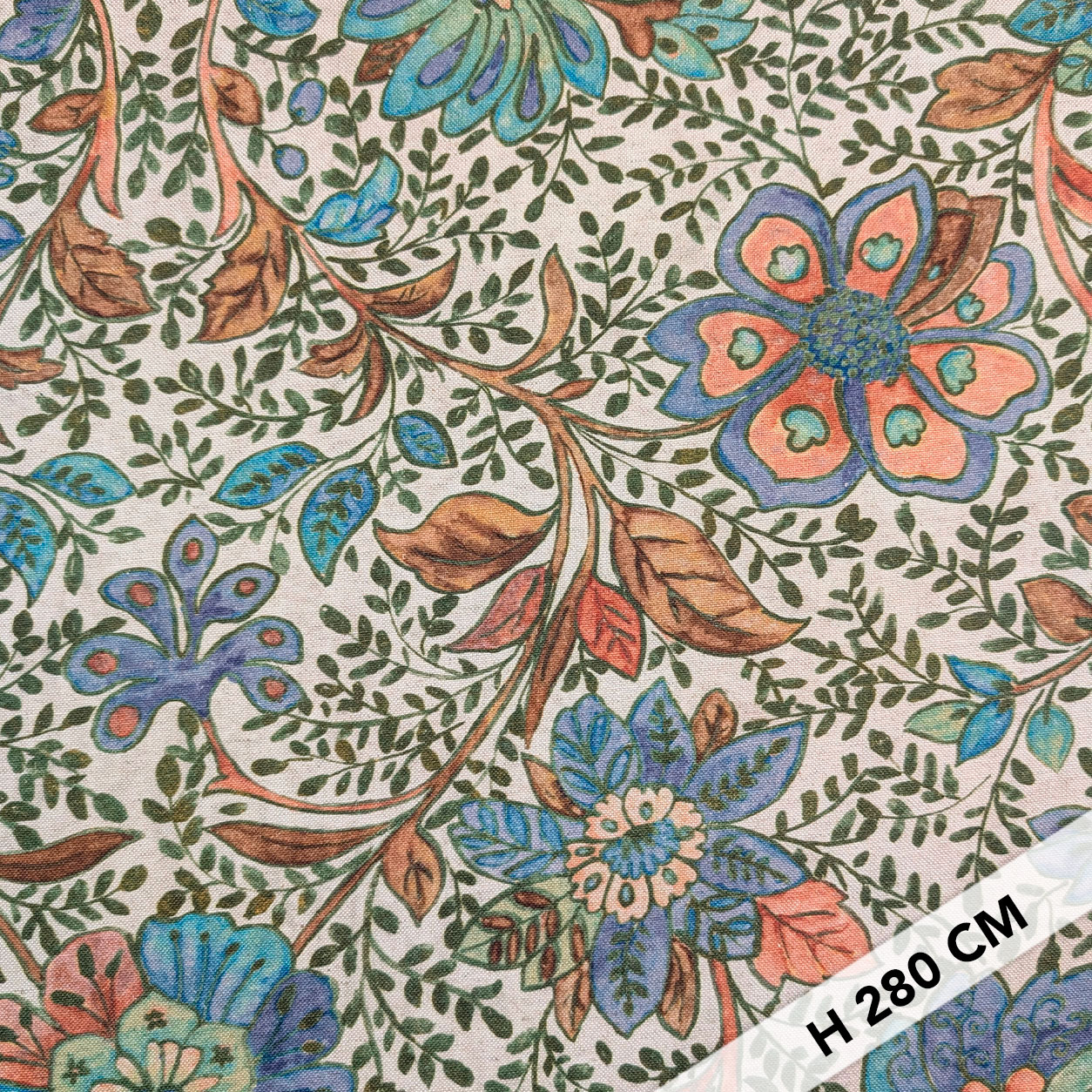 Panama Mixed Linen Blue Flowers H 280 cm Image