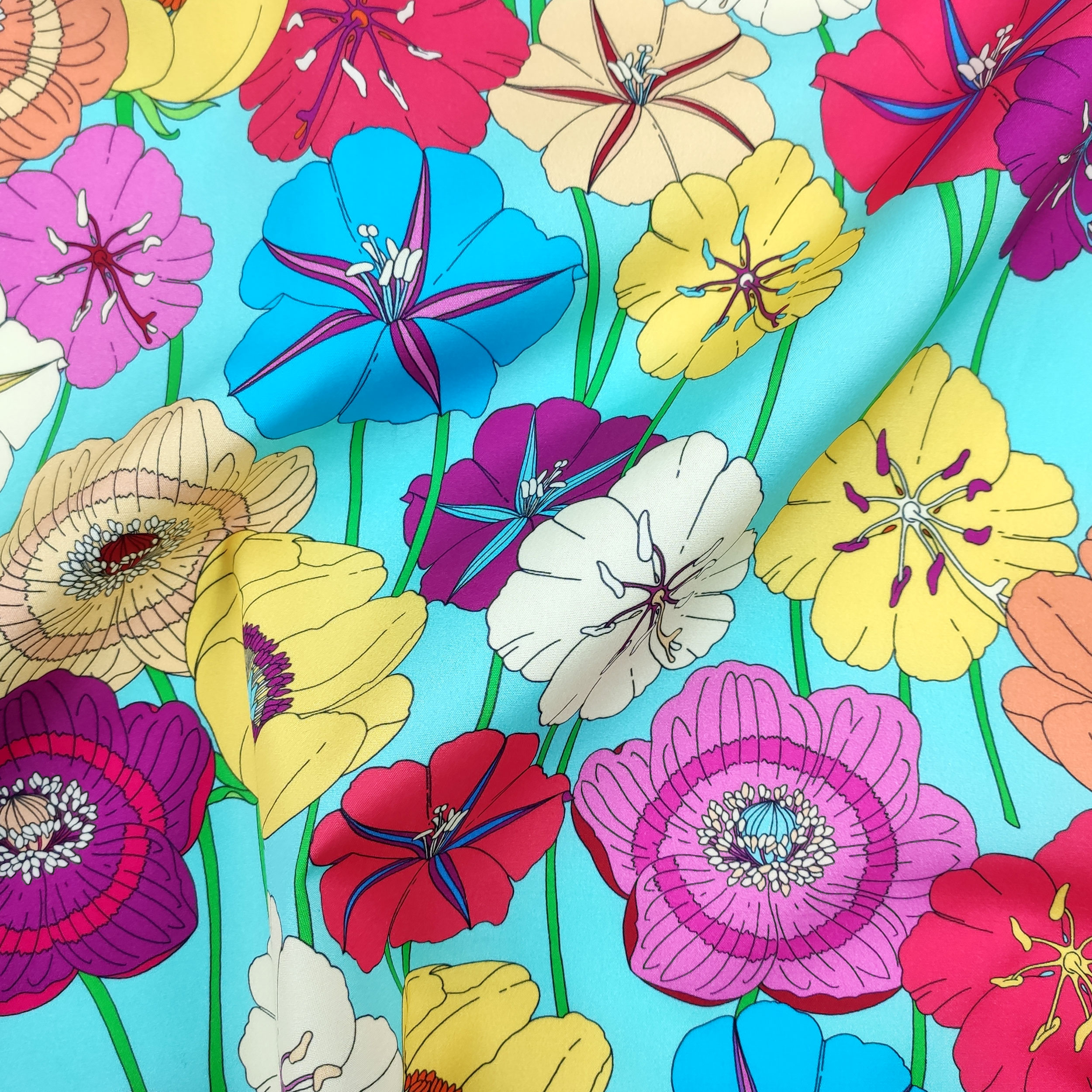 Cotton Coloured Flowers Turquoise Background