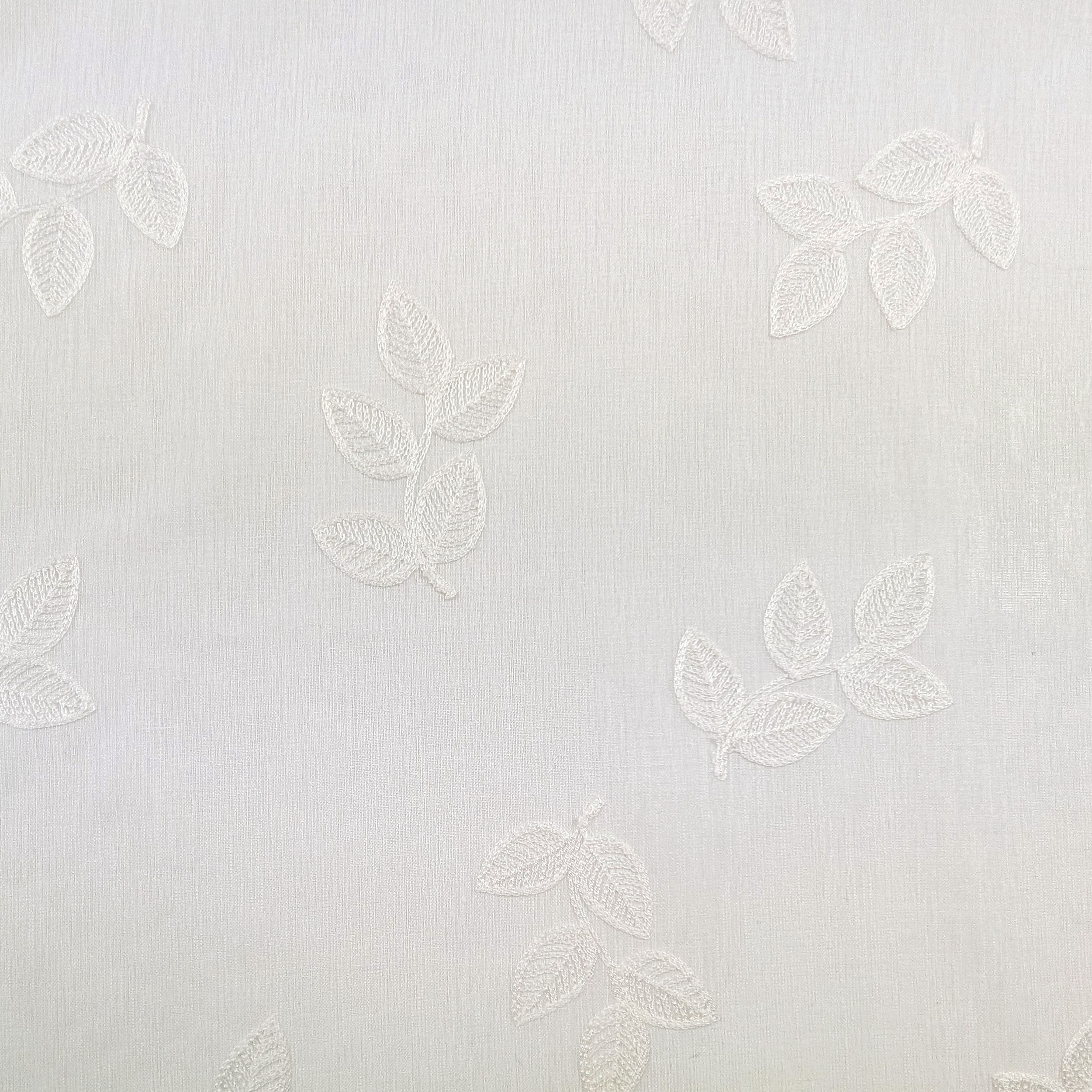 Embroidered Leaf Curtain Fabric White Image