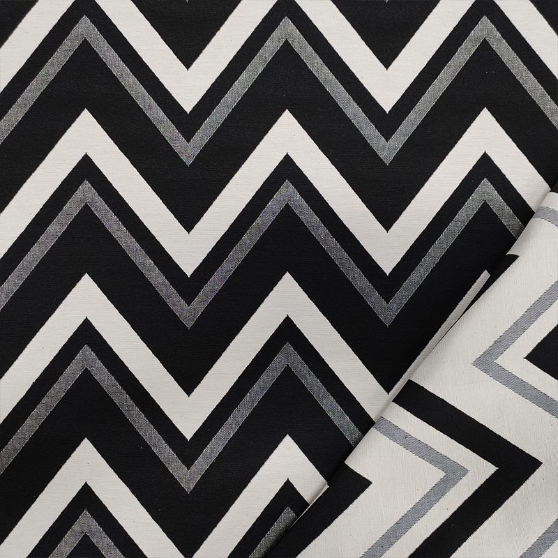 Tissu Jacquard découpé Zig Zag noir et blanc 50x140 cm Image