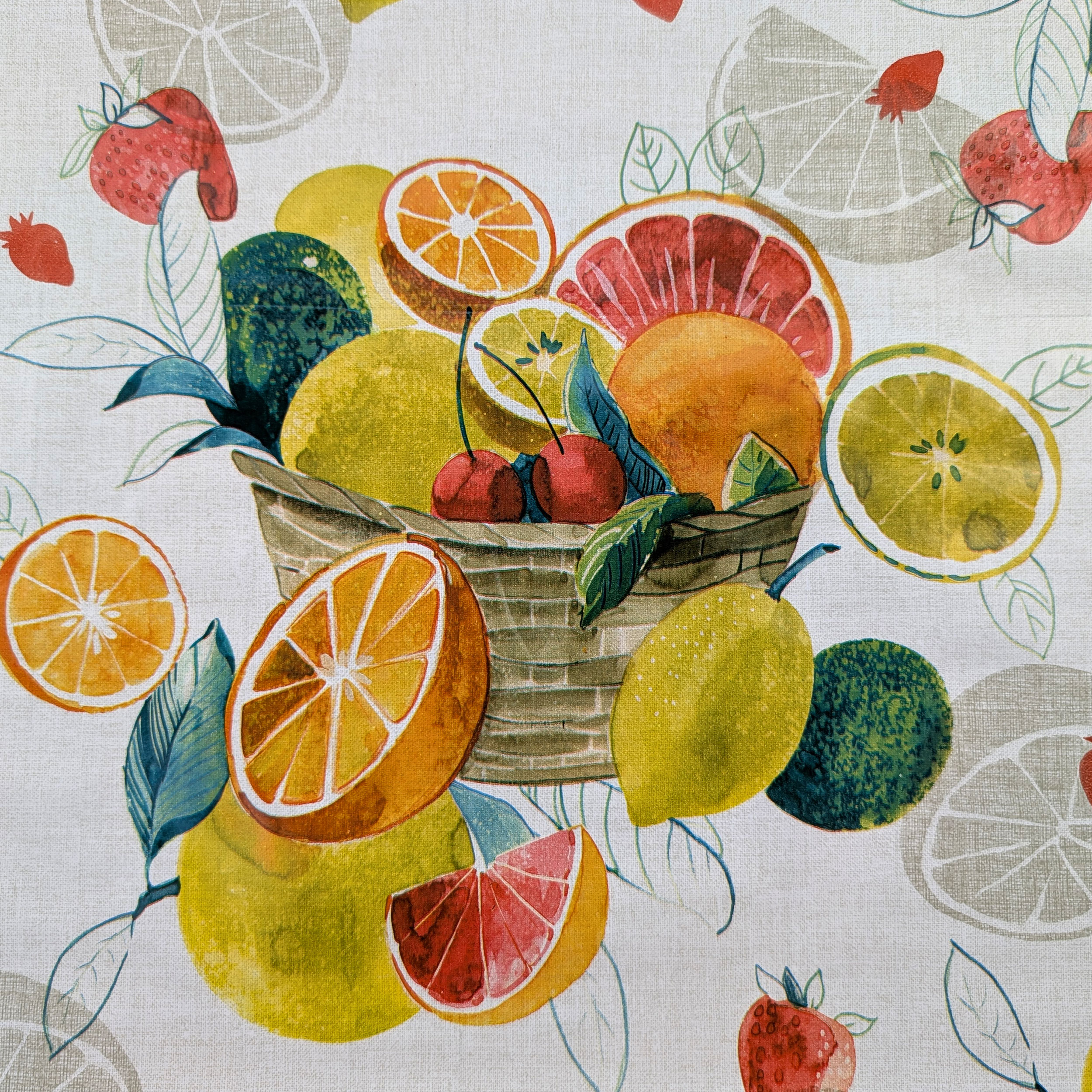 Fruit Basket Waxed Tablecloth Fabric Image