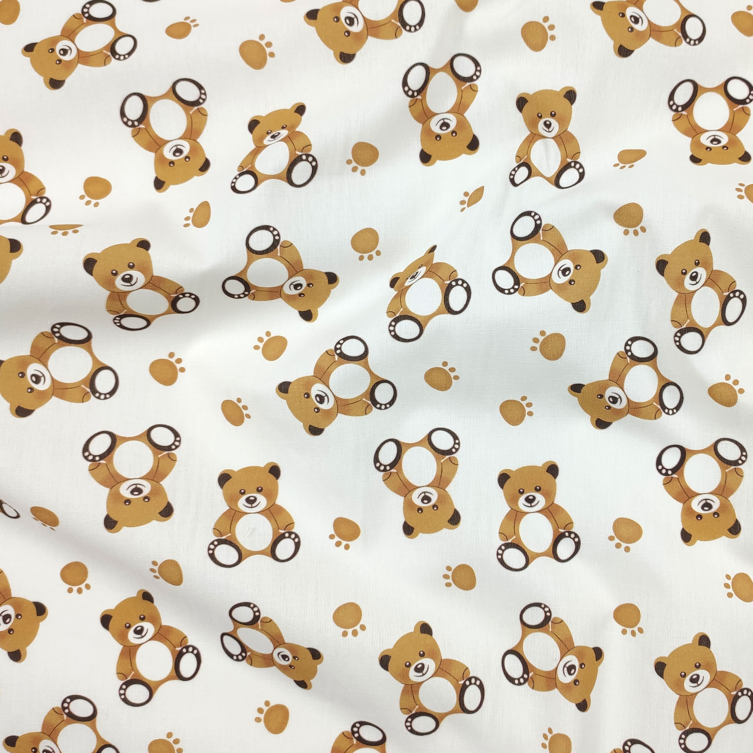 Tissu de coton Petits Oursons Fond blanc