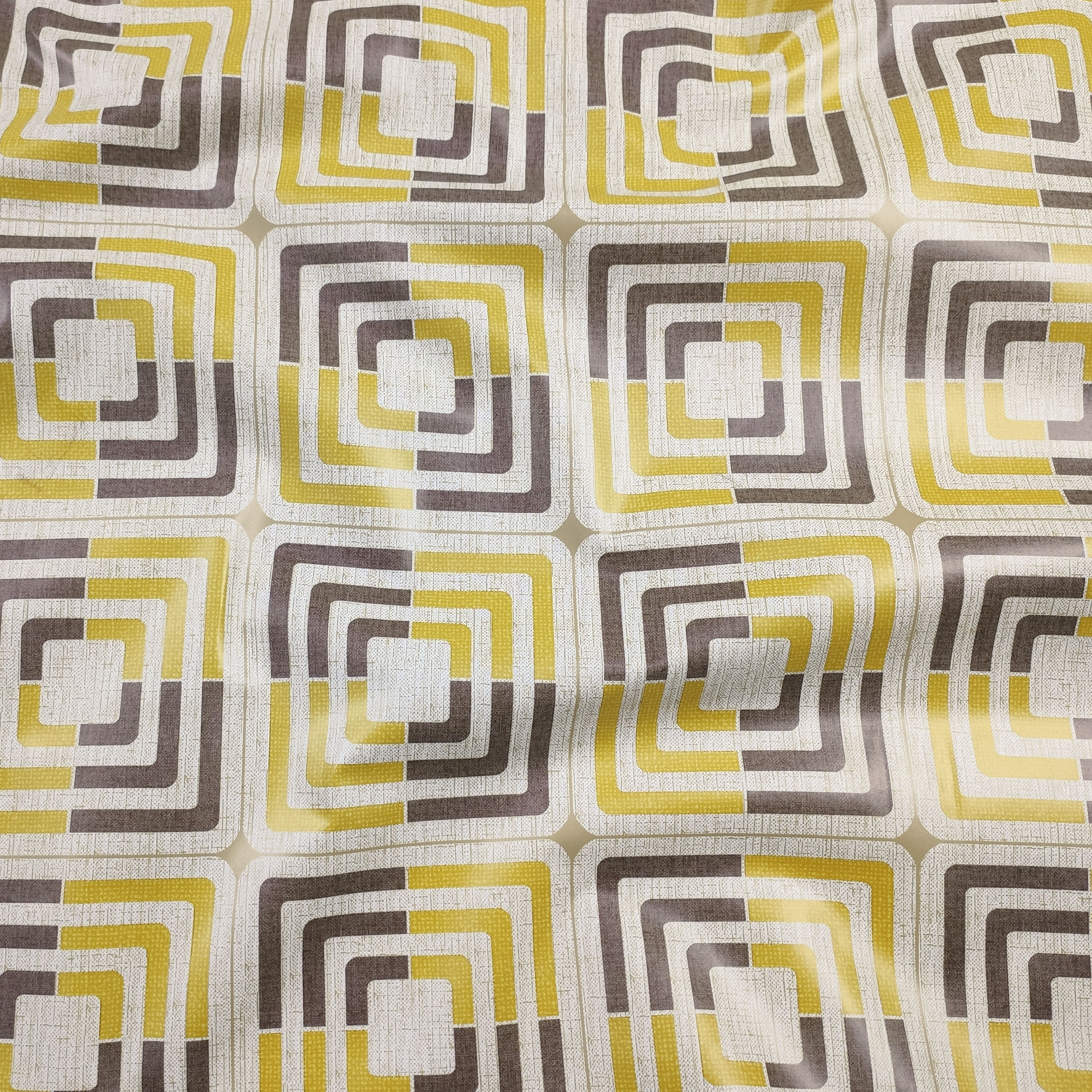 Fabric for Yellow and Brown Geometry Plasticised Tablecloth