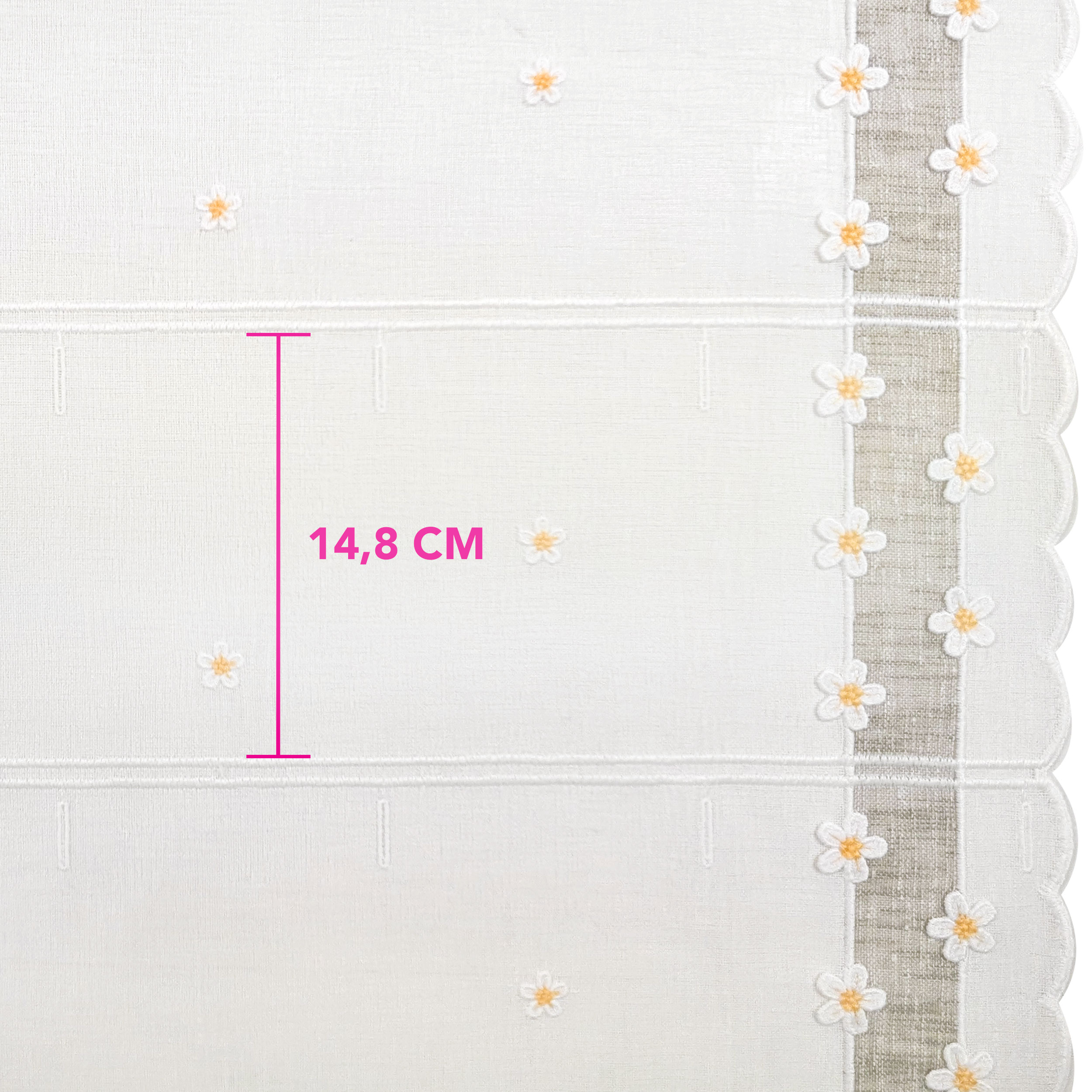 Modular Curtain Fabric with Embroidered Daisies Image
