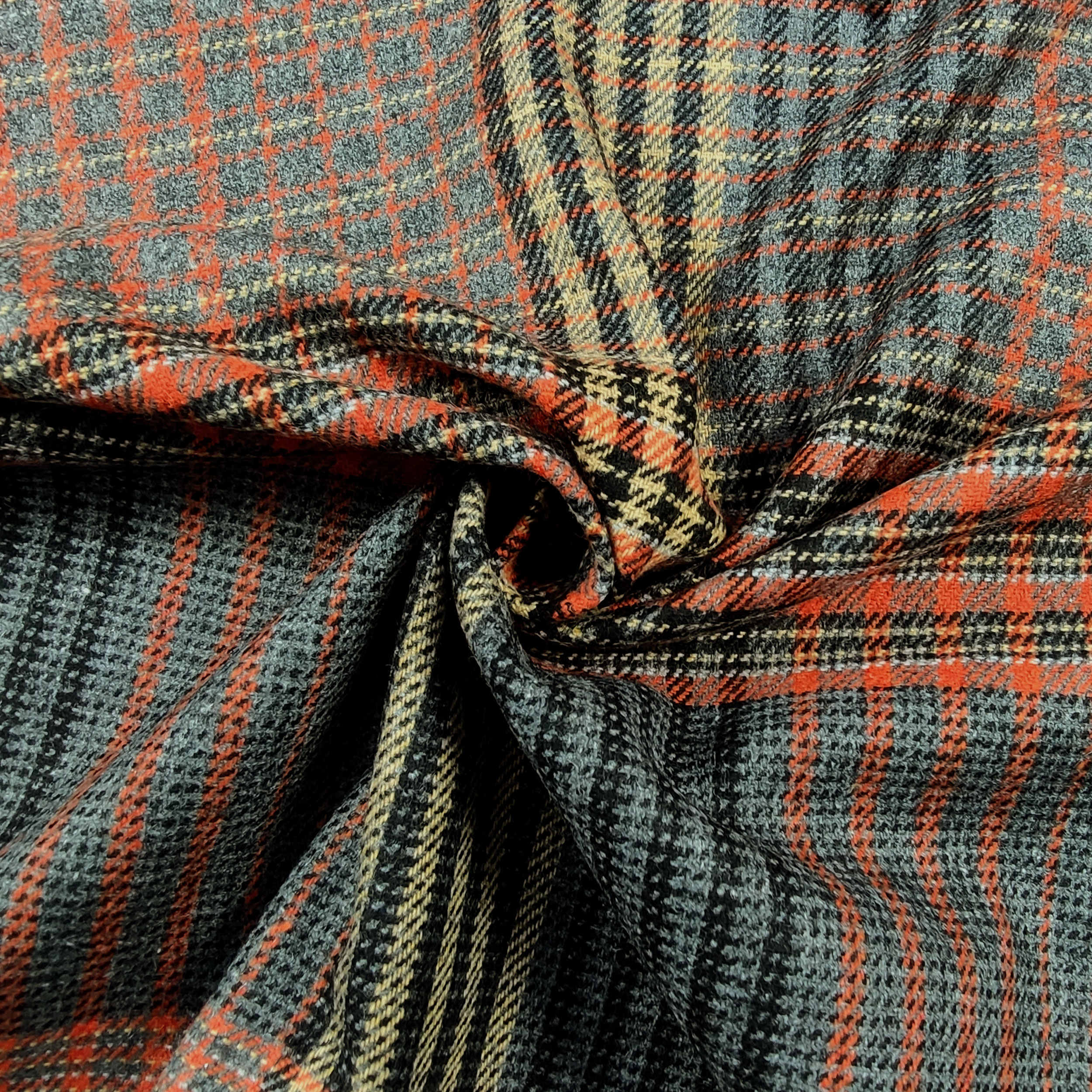 Chèques écossais orange, beige et gris