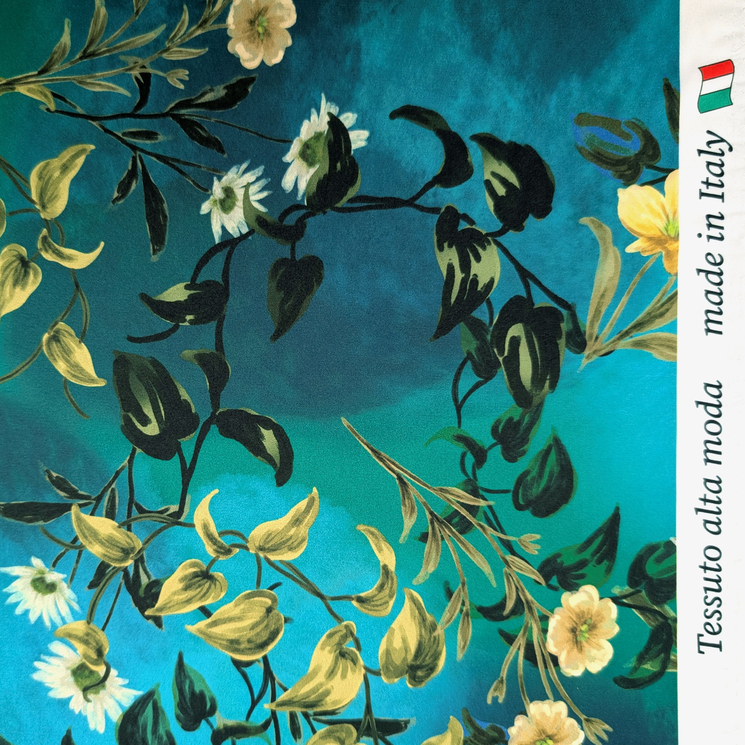 Cutout with Flowers on Blue Green Background 70x145 cm Image
