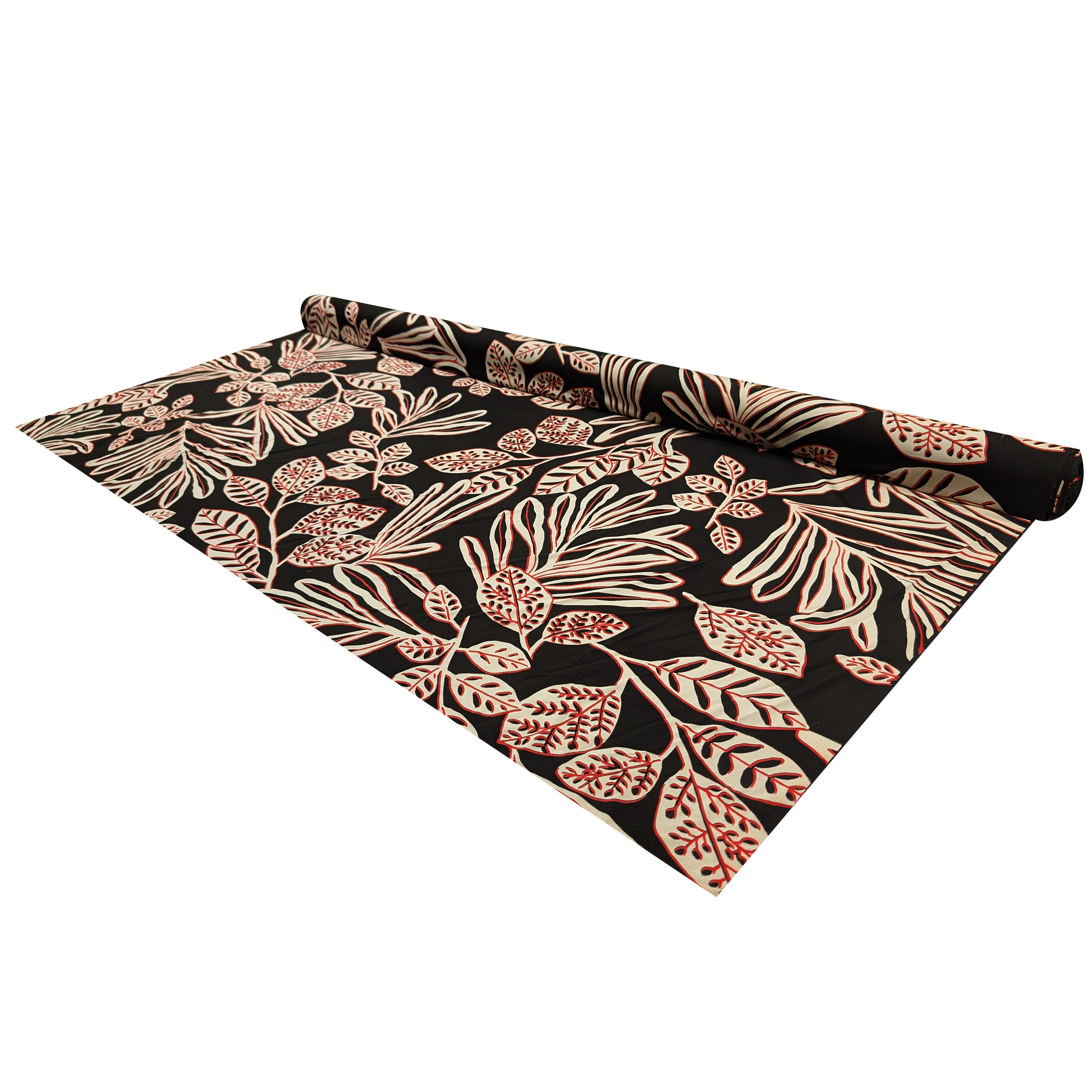 Viscose Jersey Natural Silk Leaves Red Border Image