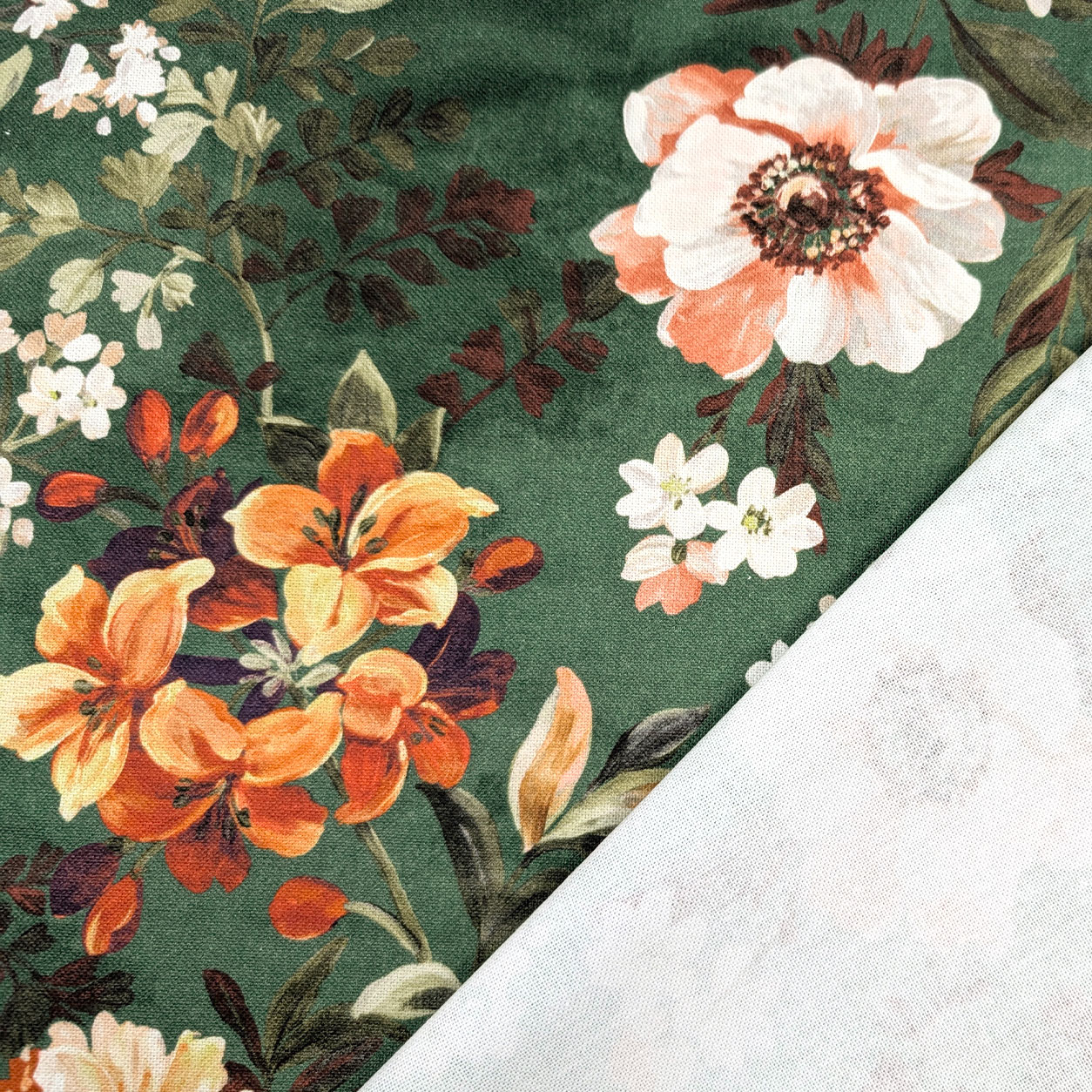 Panama Cotton Flowers Green Background H 280 cm Image