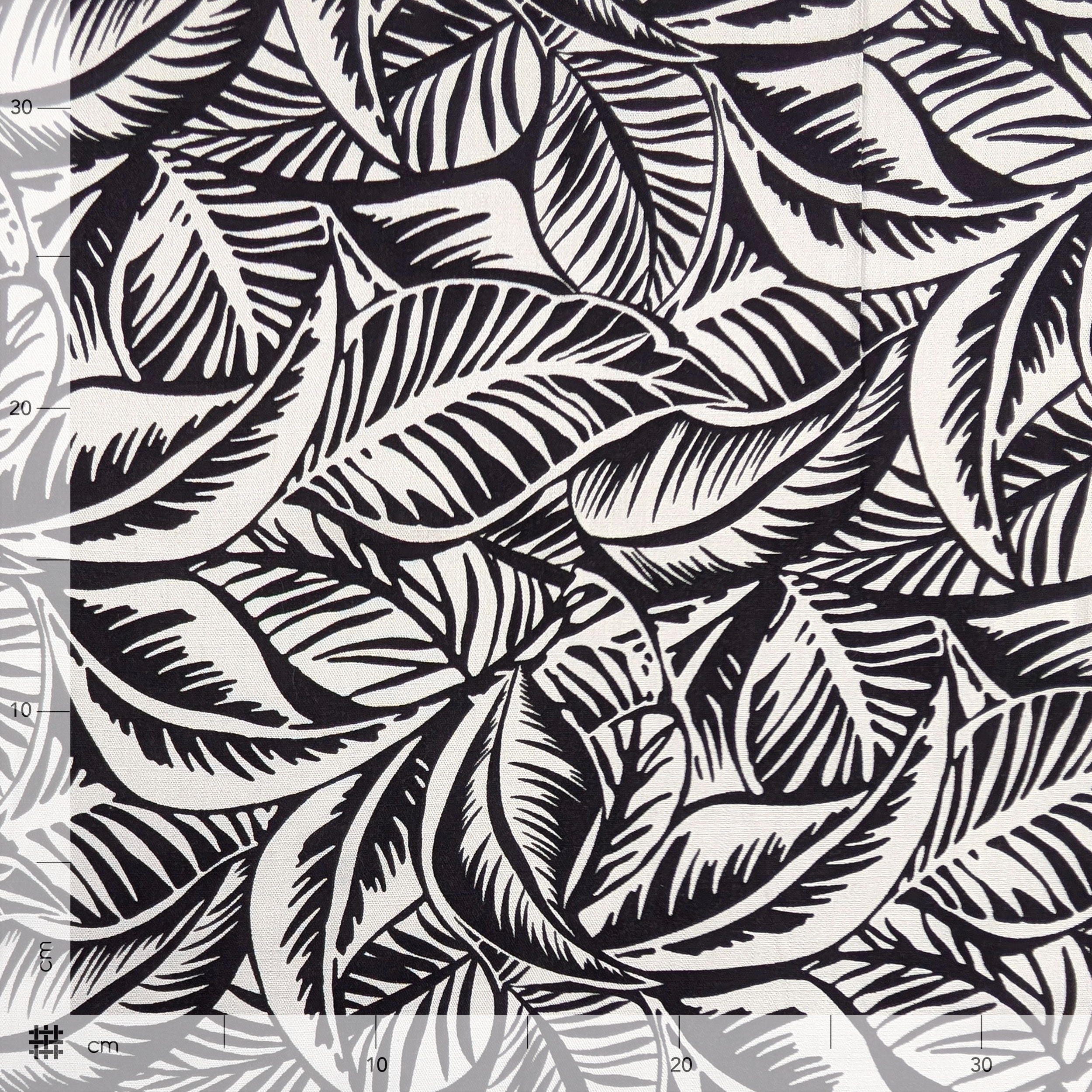Linen Blend Black and White Leaves Image