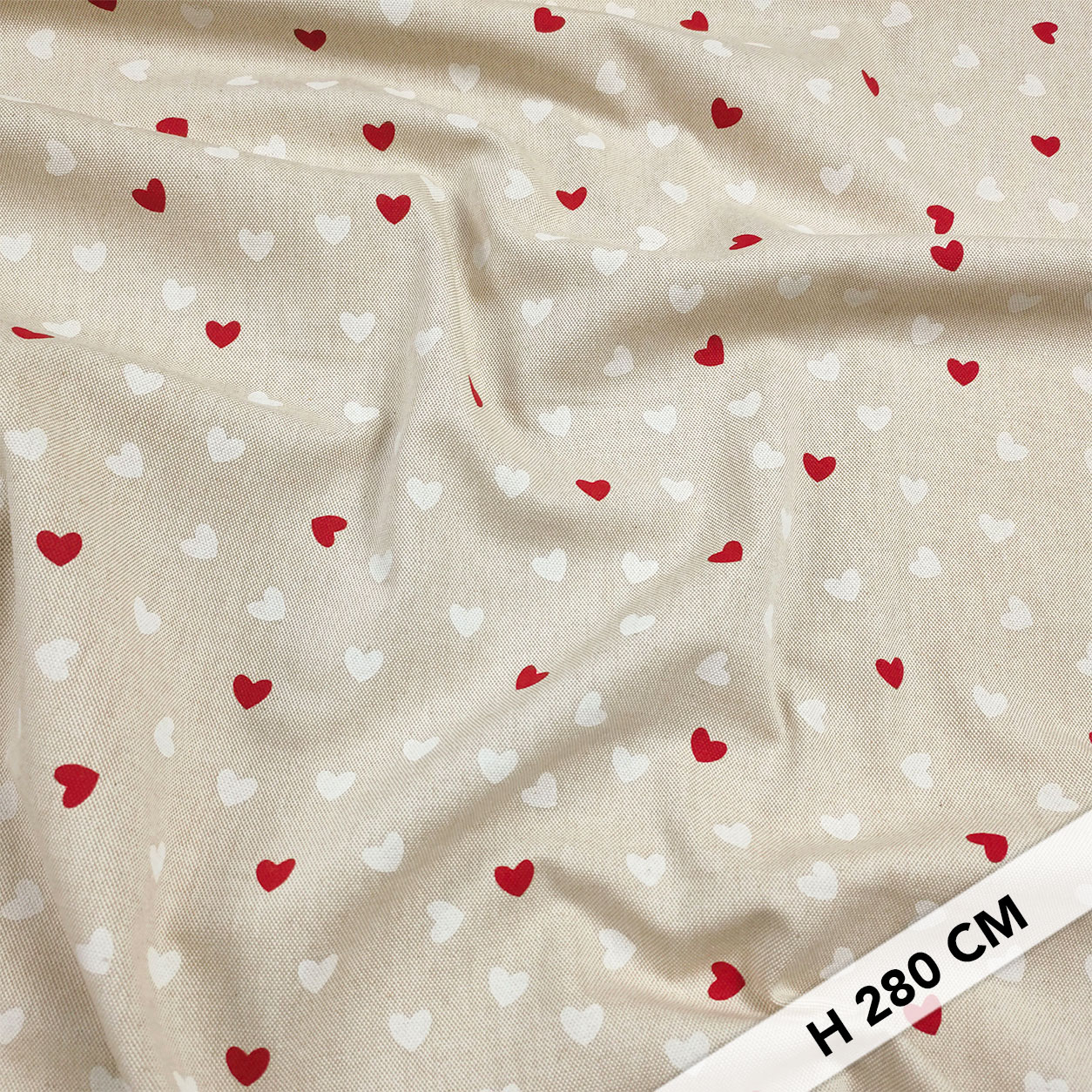 Mixed Cotton Fabric White and Red Hearts H 280 cm Image