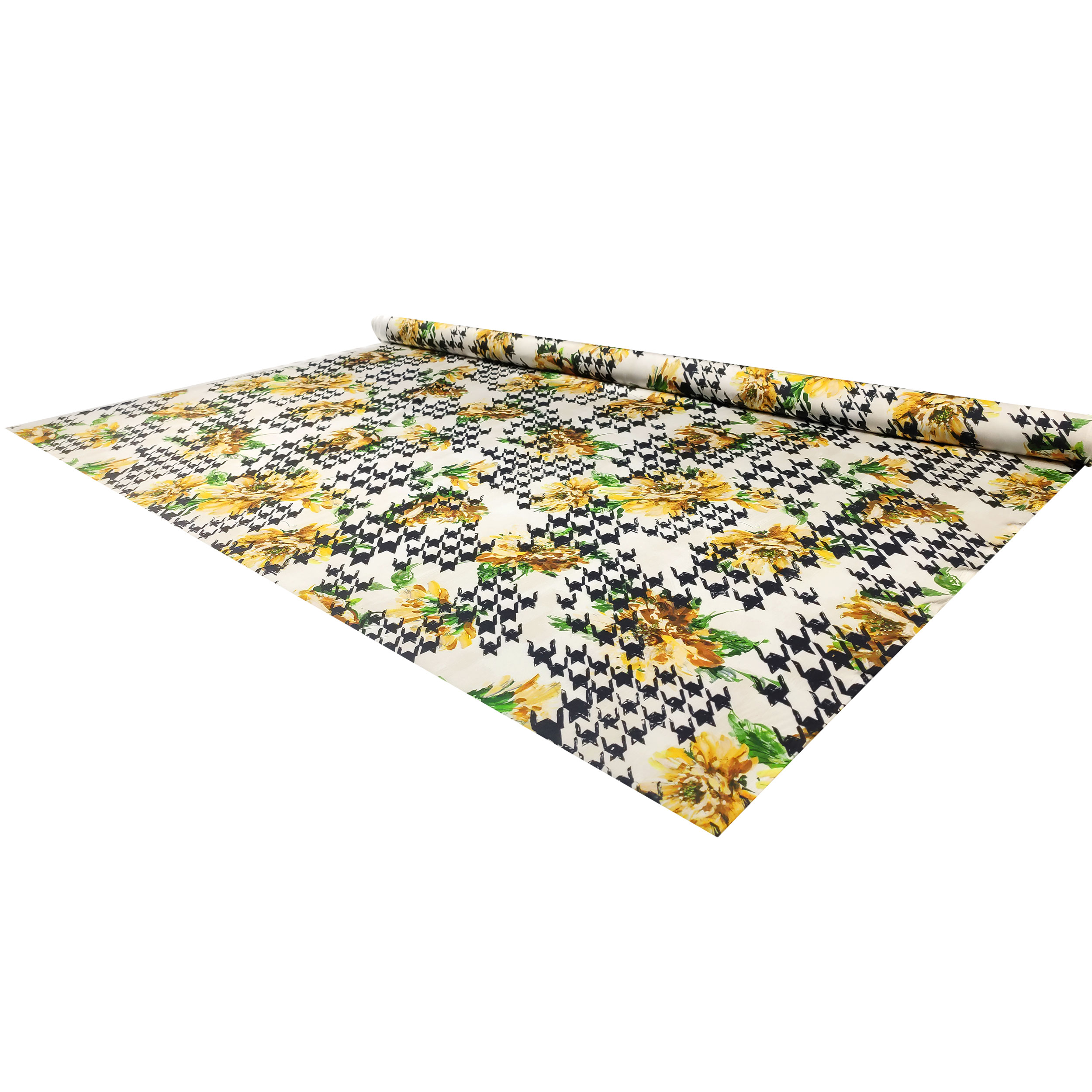 High Fashion Houndstooth Patterned Satin with Flowers
