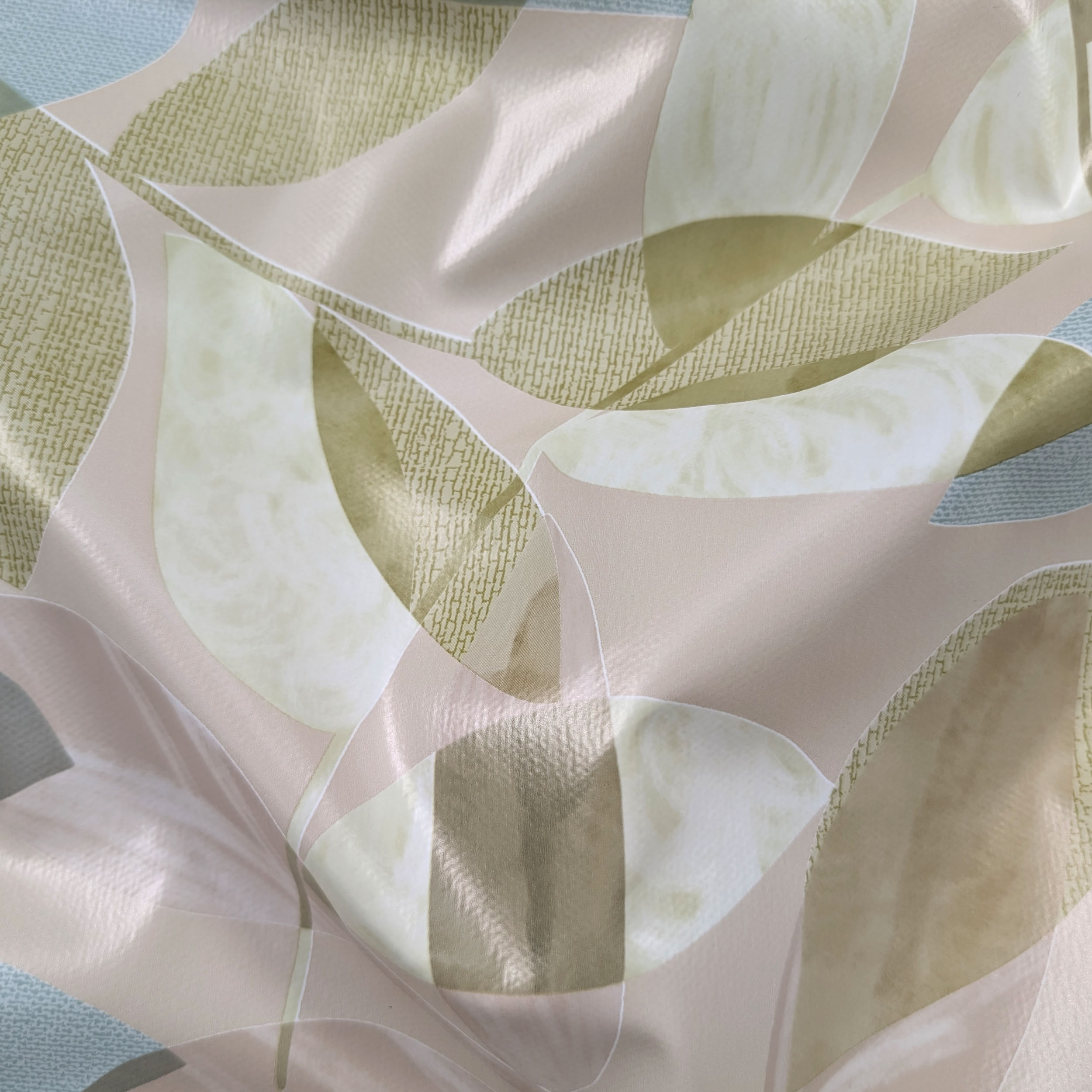 Fabric for Plastic-coated Tablecloth Green and Blue Leaves Image