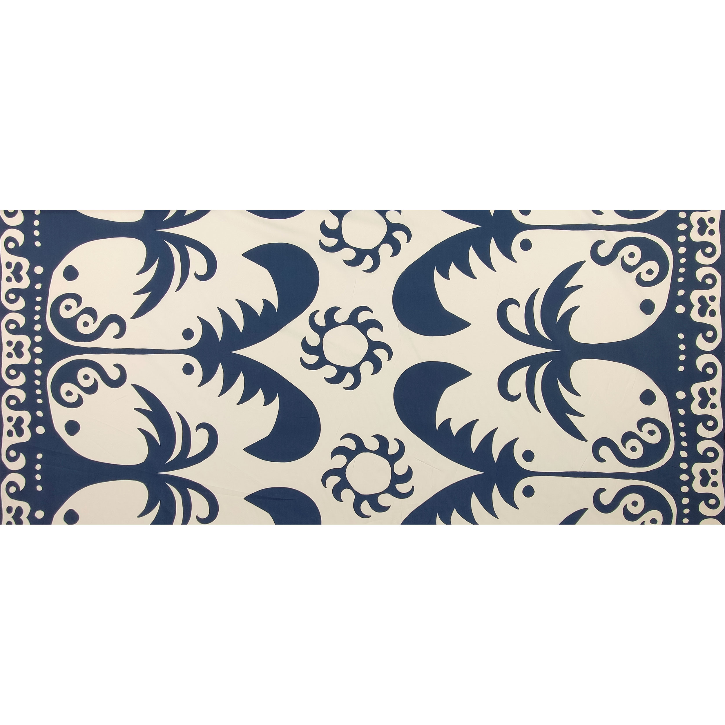 Satin de coton Palmiers fantastiques et soleils bleus