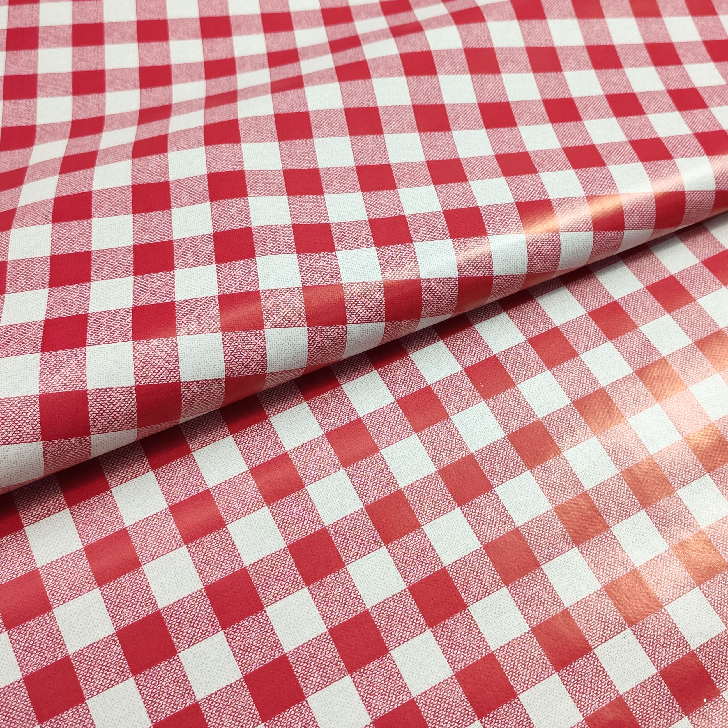 Ritaglio Tovaglia Plastificata Pic Nic Quadretti Bianchi Rosso 50x140 cm Image