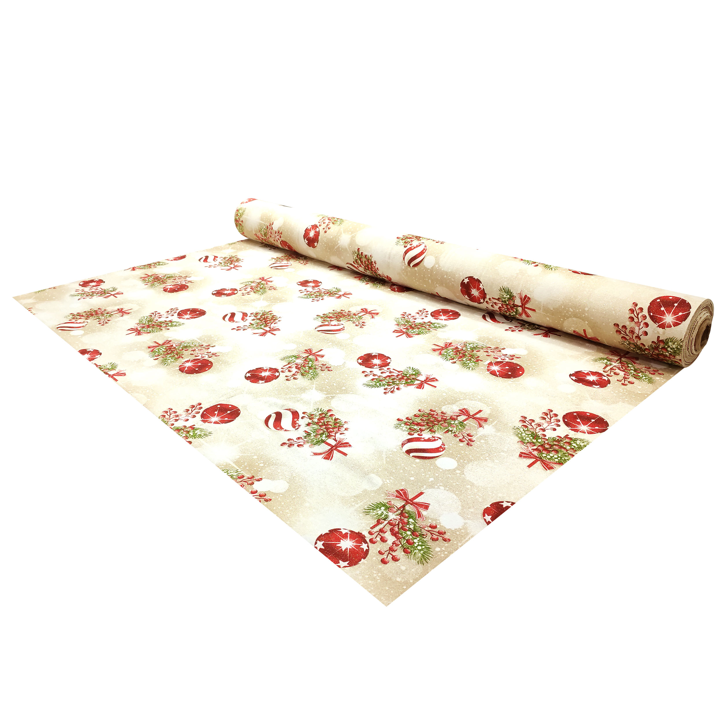 Tissu Lurex doré avec boules de Noël Image