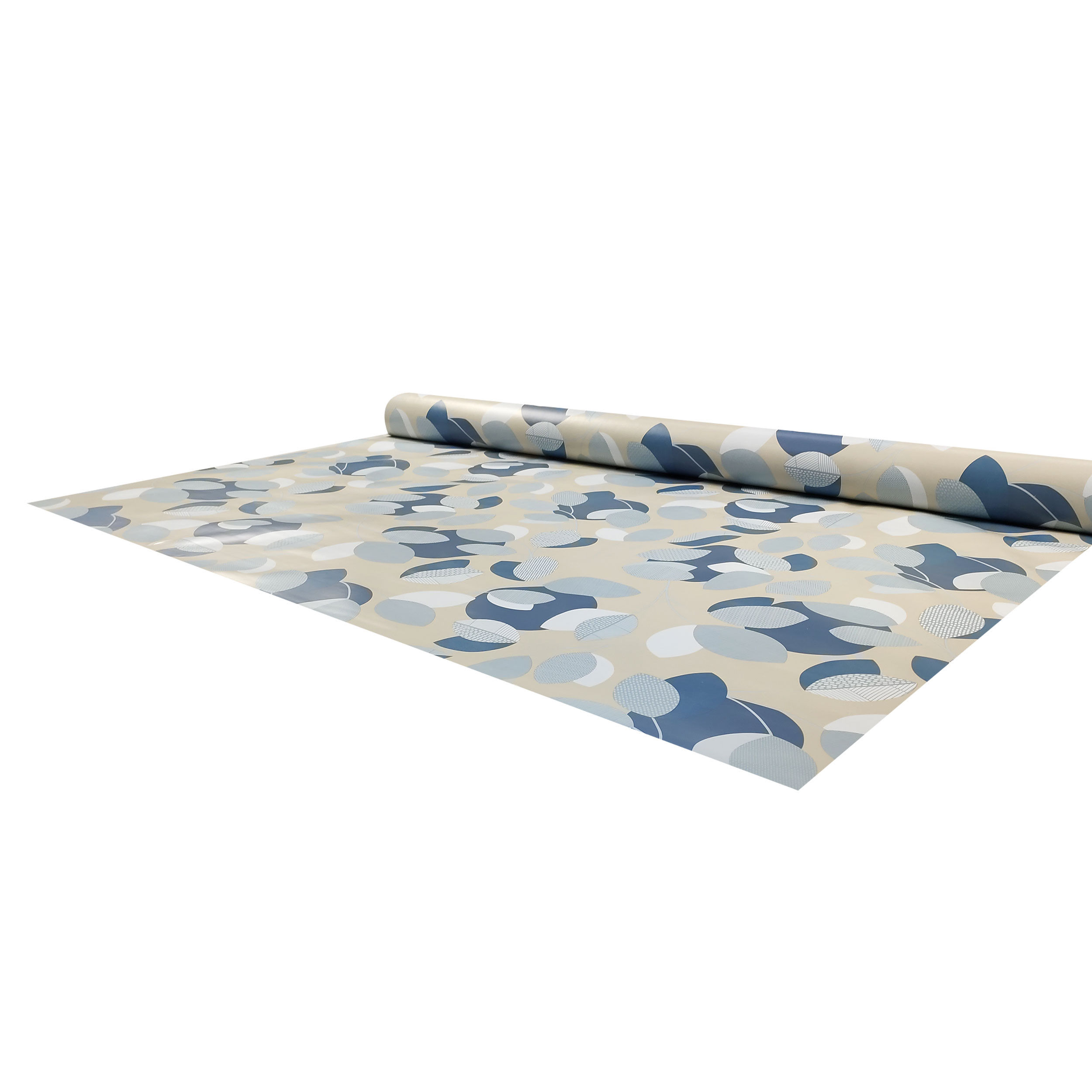 Fabric for Plastic-coated Tablecloth Light Blue Leaves