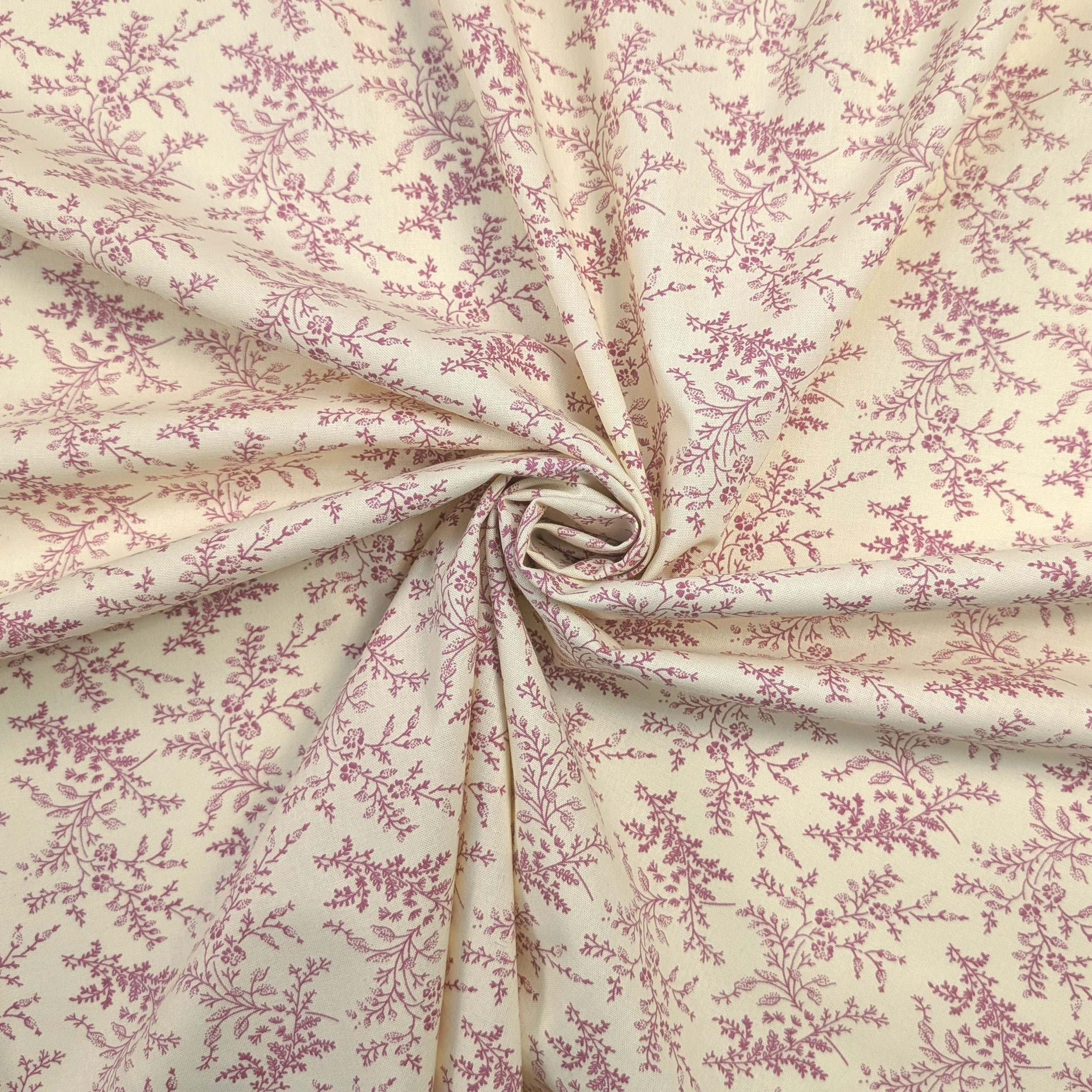 Vintage-print cotton poplin with pink branches and flowers Image