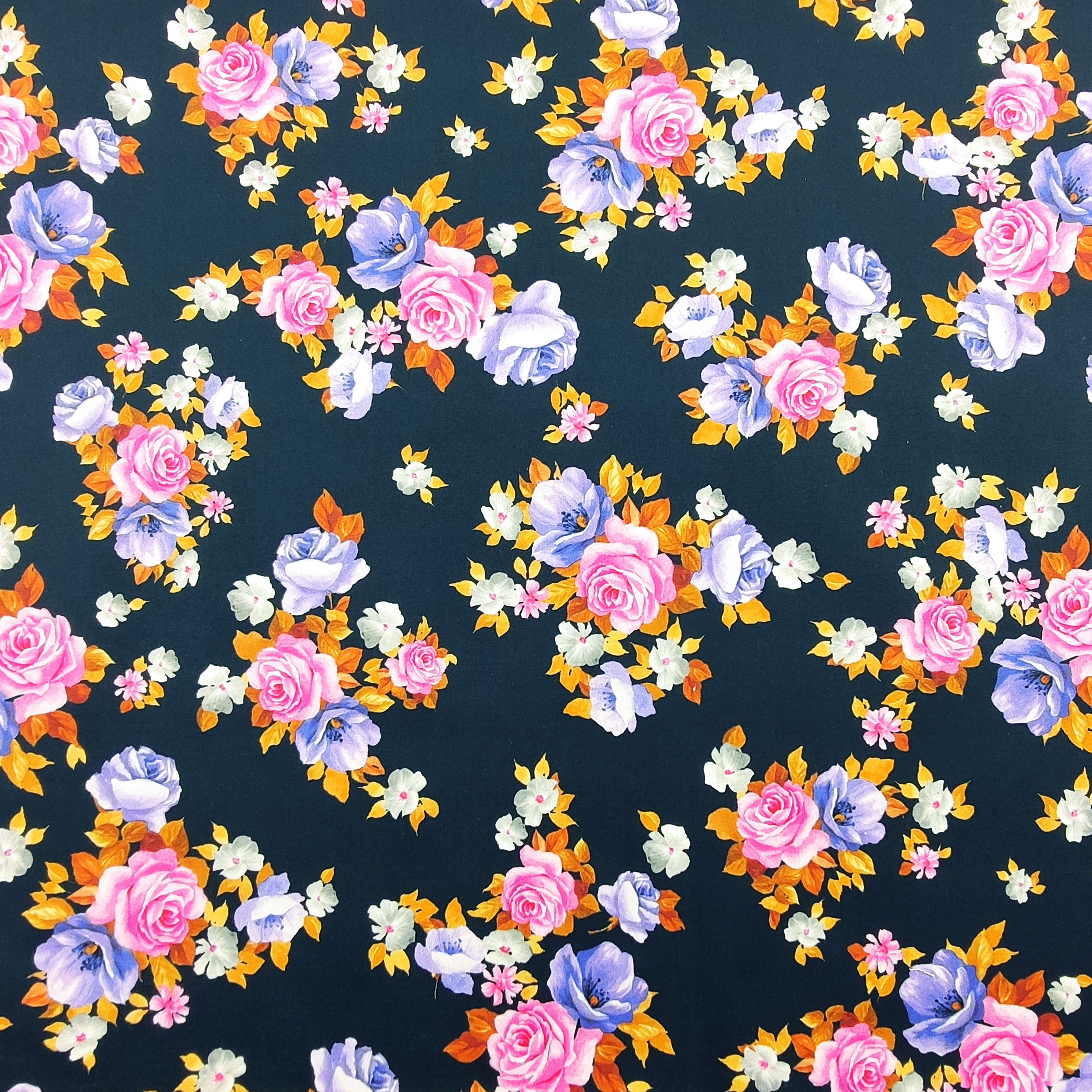 Floral Cotton Satin Navy Background