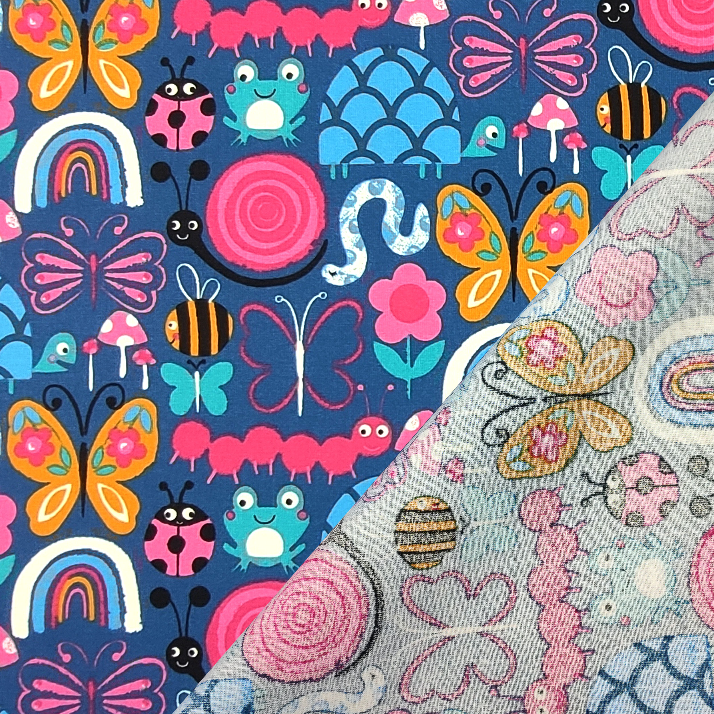 Tissu de coton Fond animal bleu