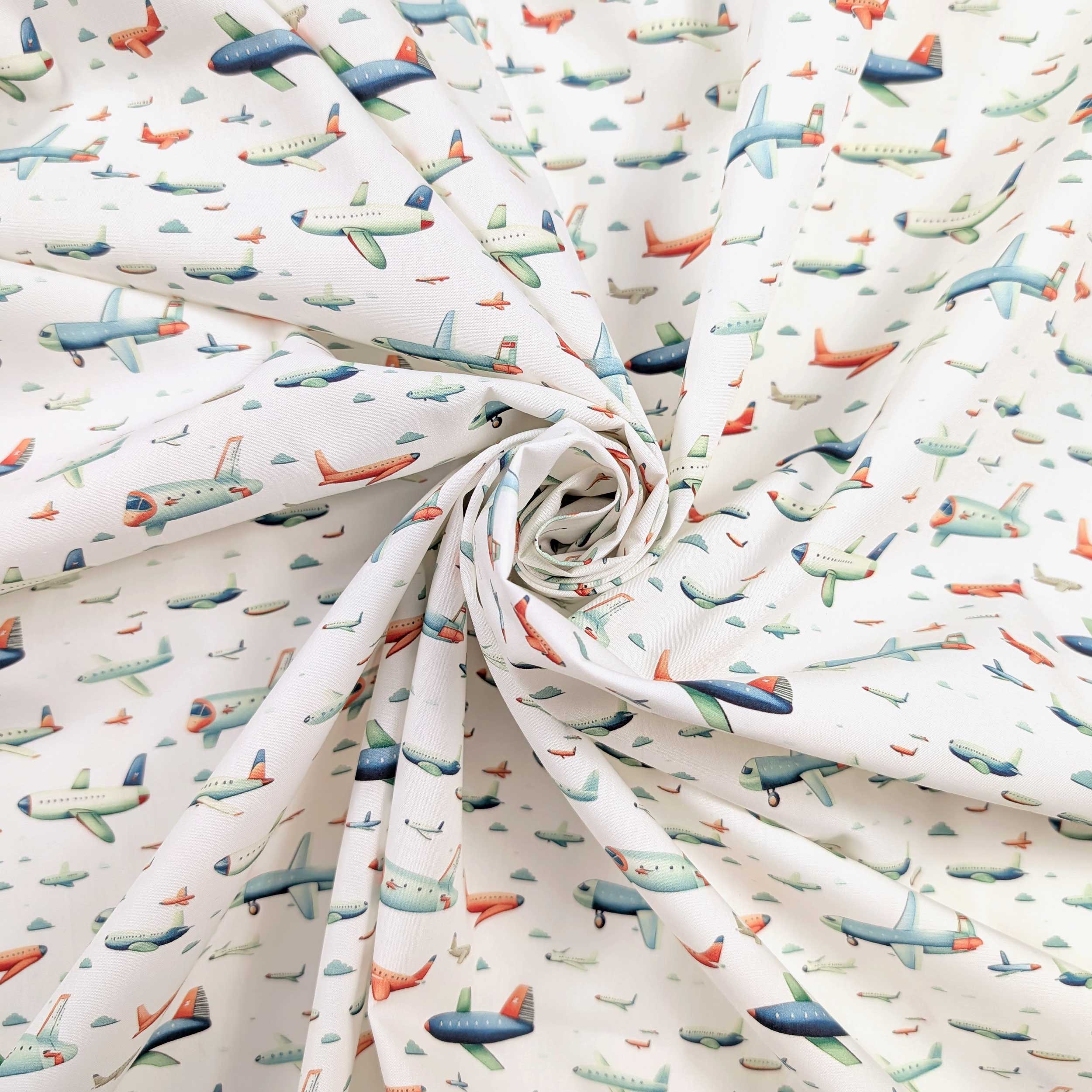 Poplin Cotton Aeroplanes White Background Image