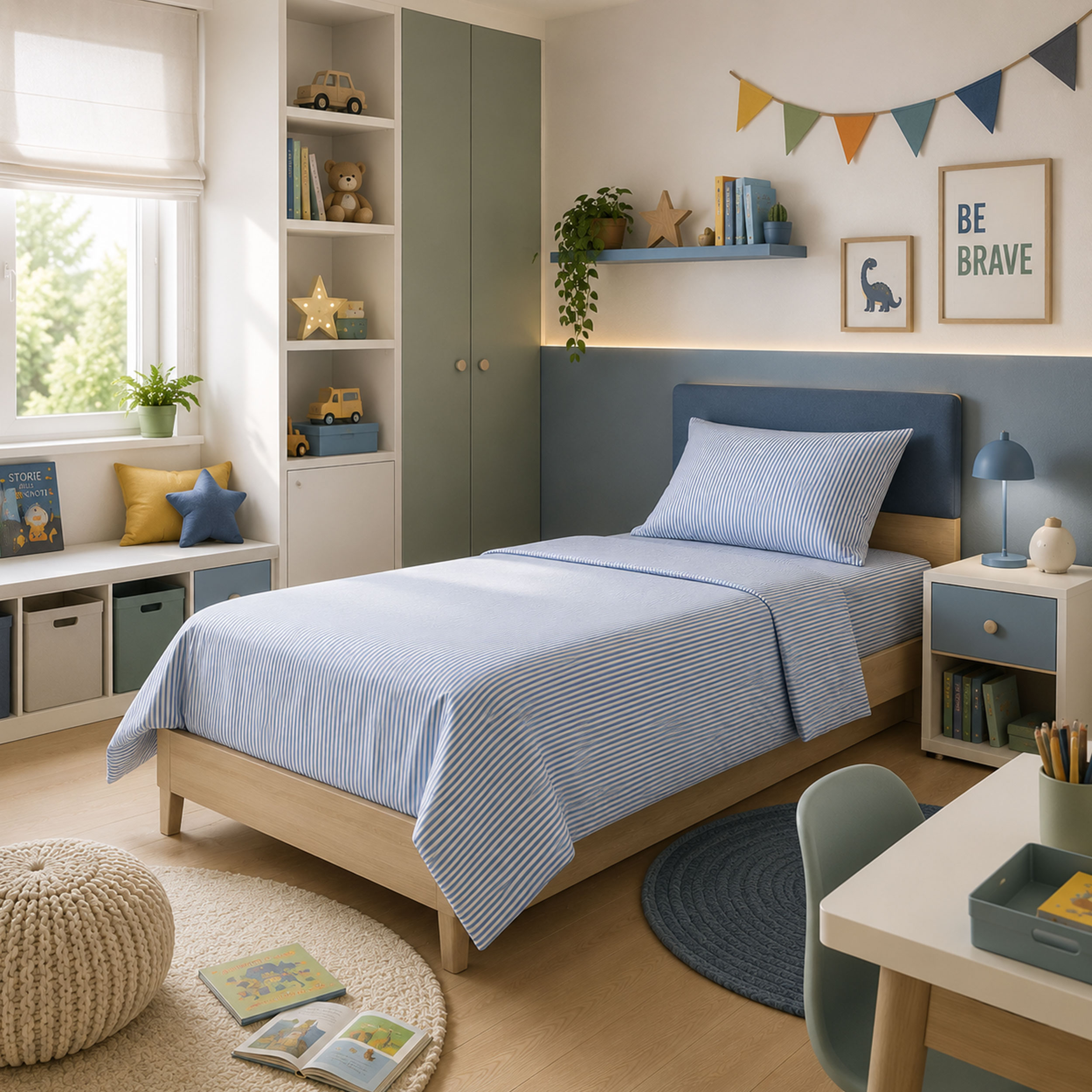 Cotton Sheet Thin Stripes Avio Image