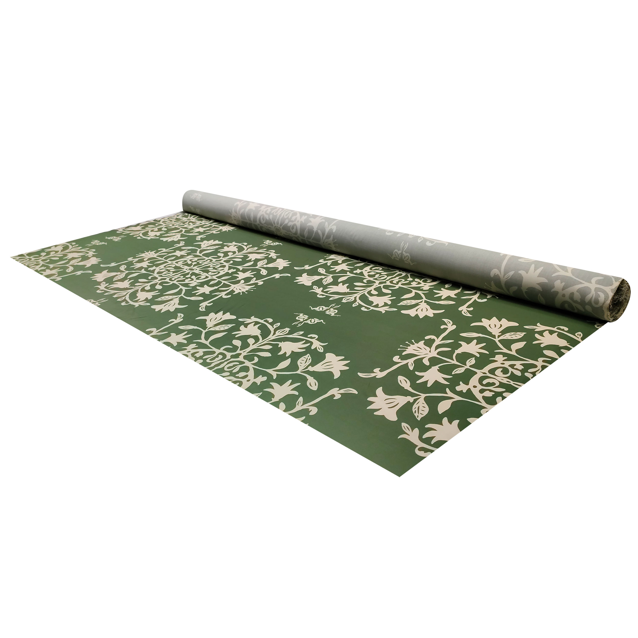 Fantaisie florale verte Satin de coton crème