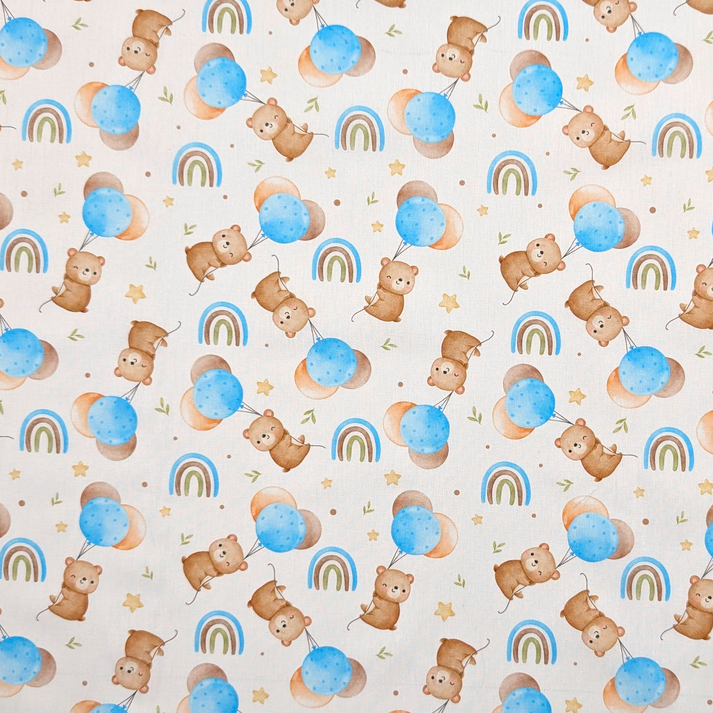 Light Blue Percale Cotton with Bears and Balloons Image