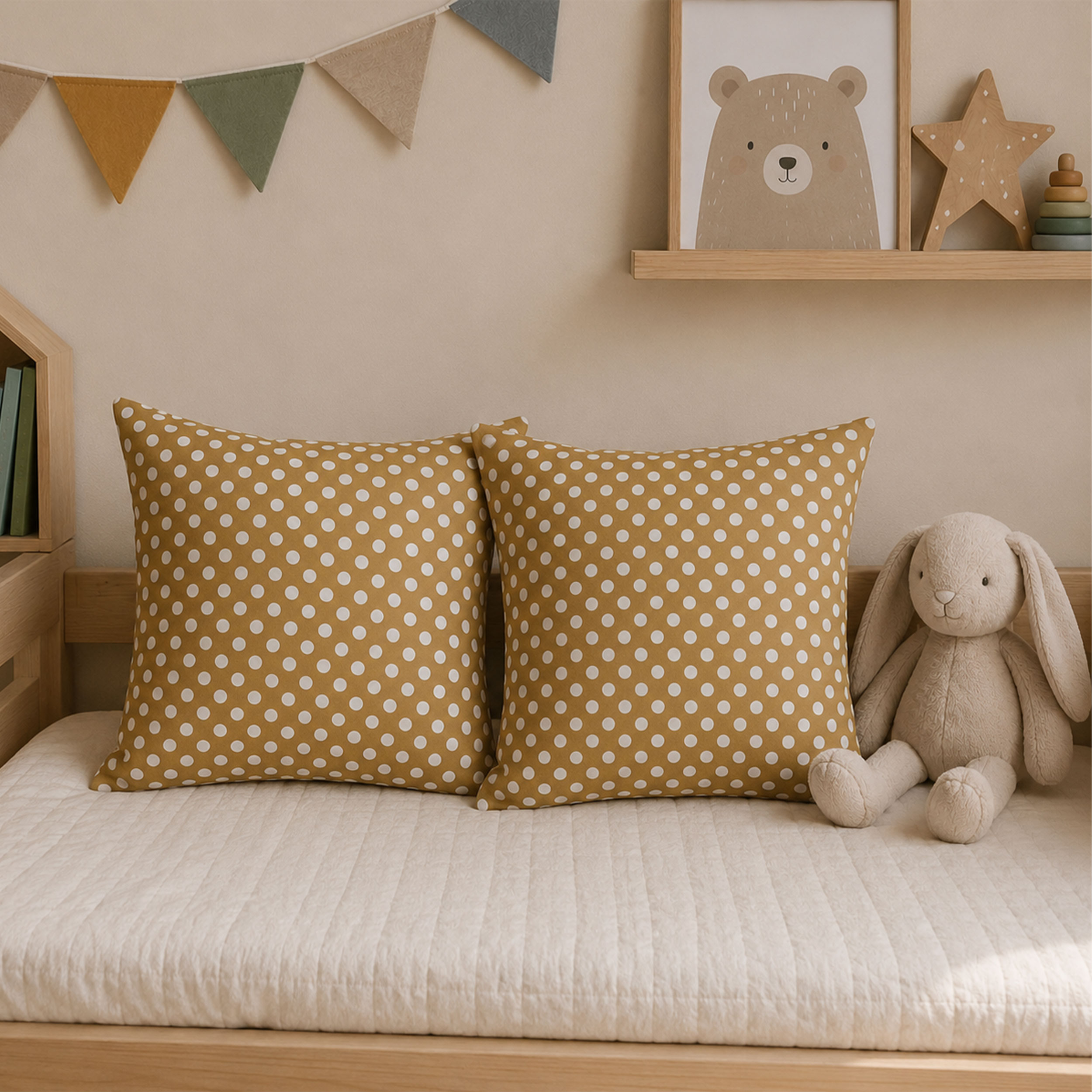 Tessuto Cotone Beige a Pois Grandi Image