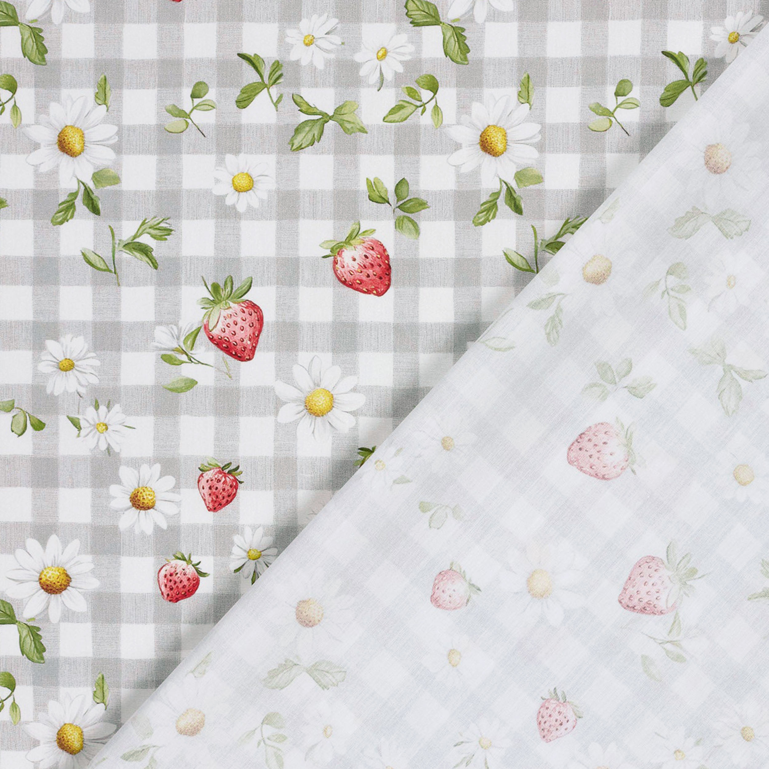 Grey and Strawberry Check Cotton Poplin Image