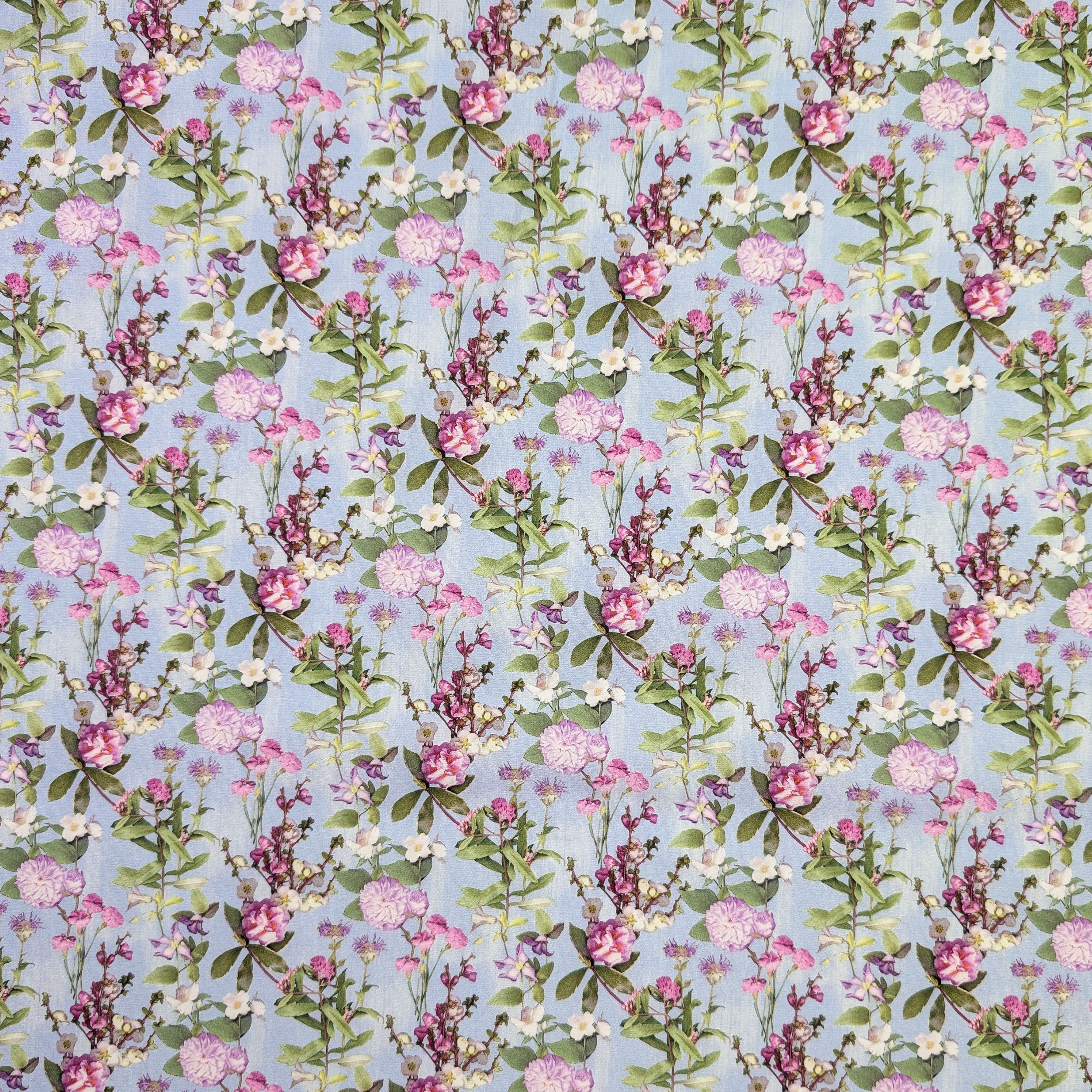 Poplin Cotton Floral Flowers Fuxia and Lilac Image