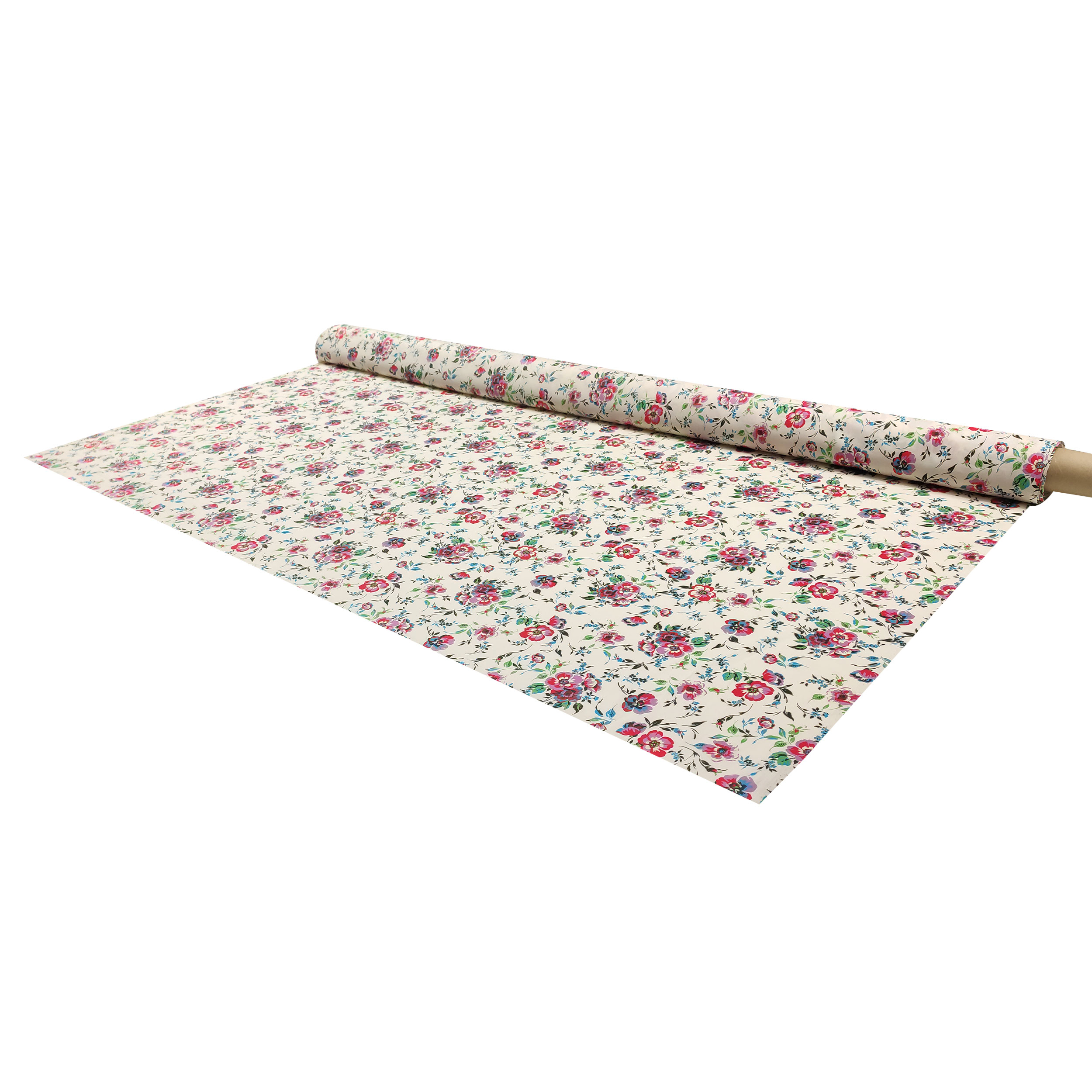 Cotton Satin with Floral Fantasy Cream Background Image