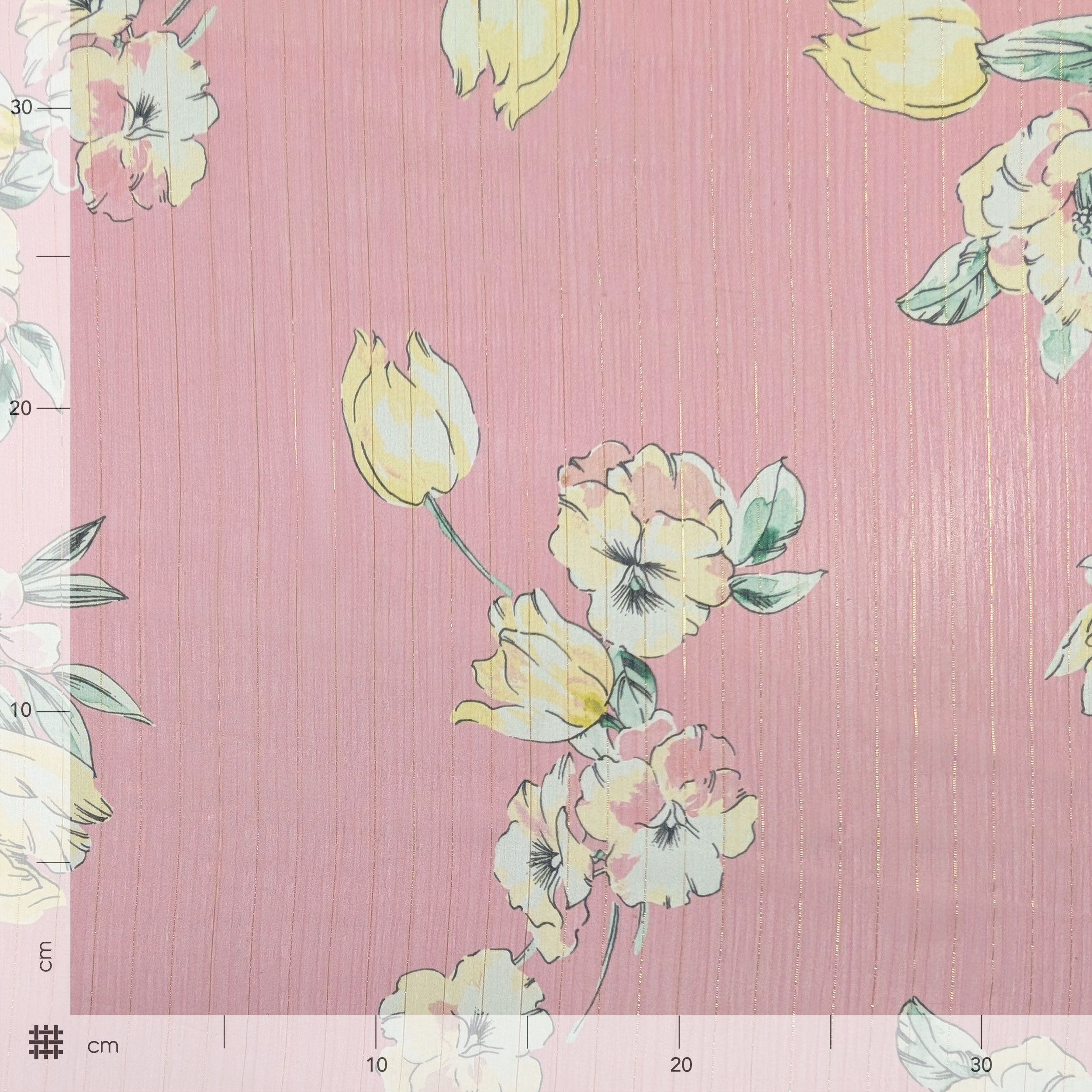 Chiffon Lurex Flowers and Stripes Pink Background Image