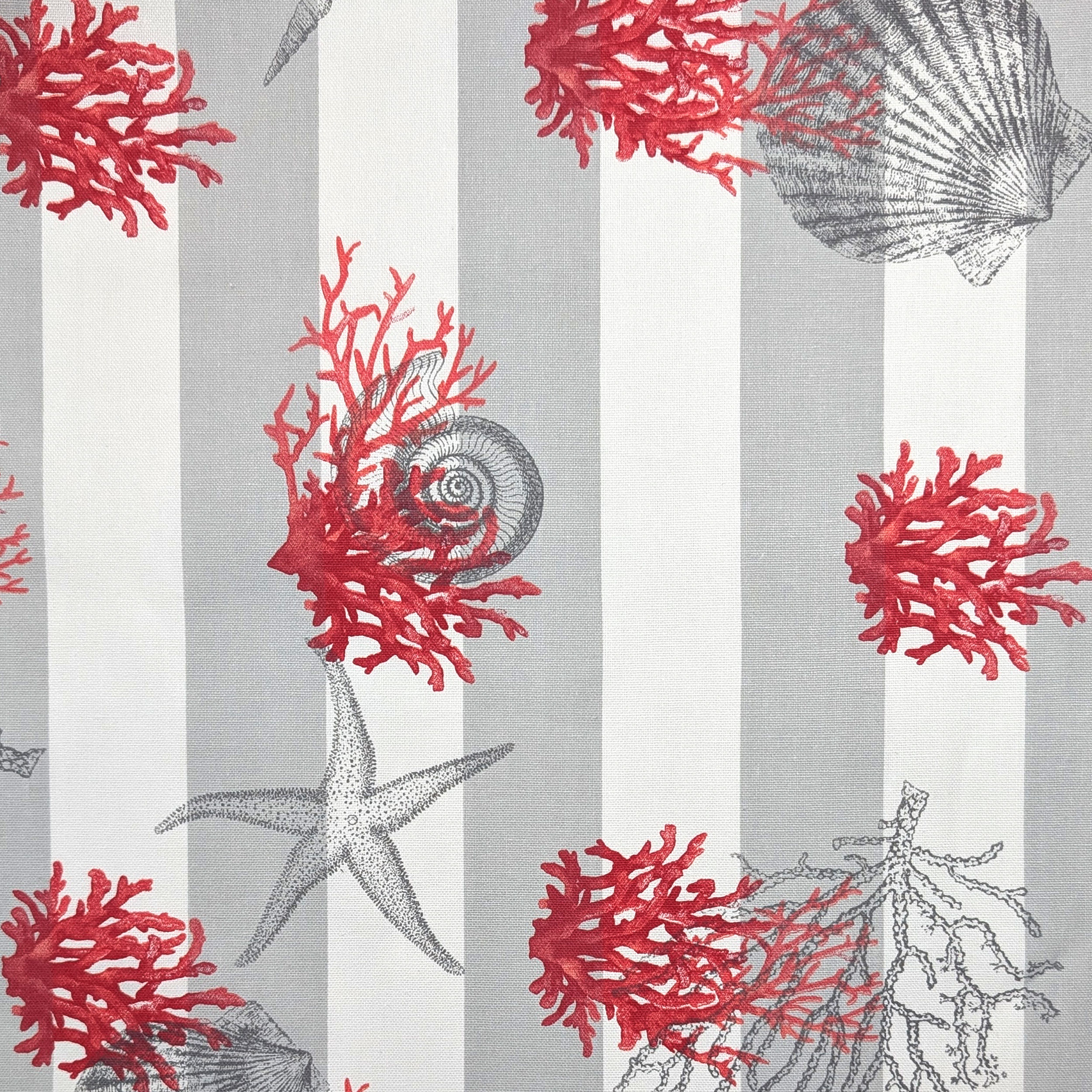 Panama Fabric White Grey Stripes Red Shells Image