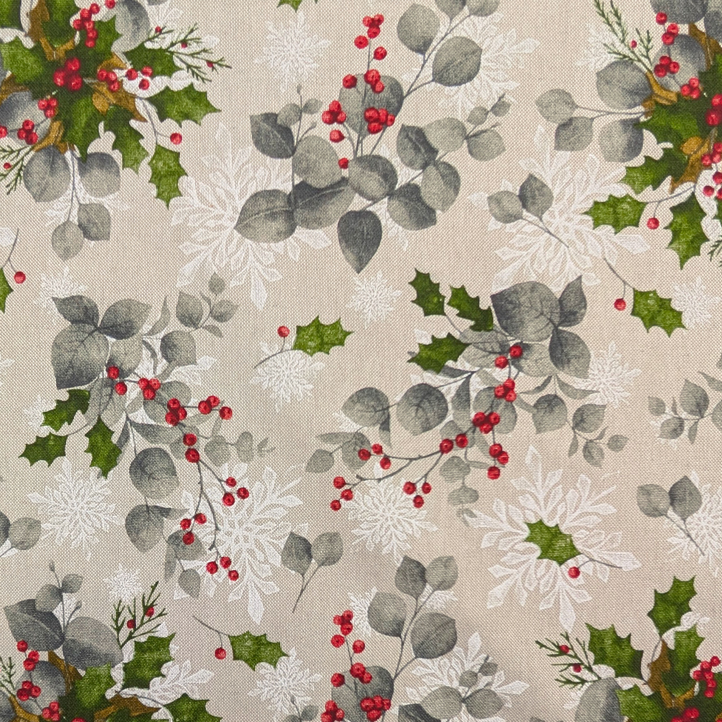 Christmas Panama Holly and Snowflakes Image