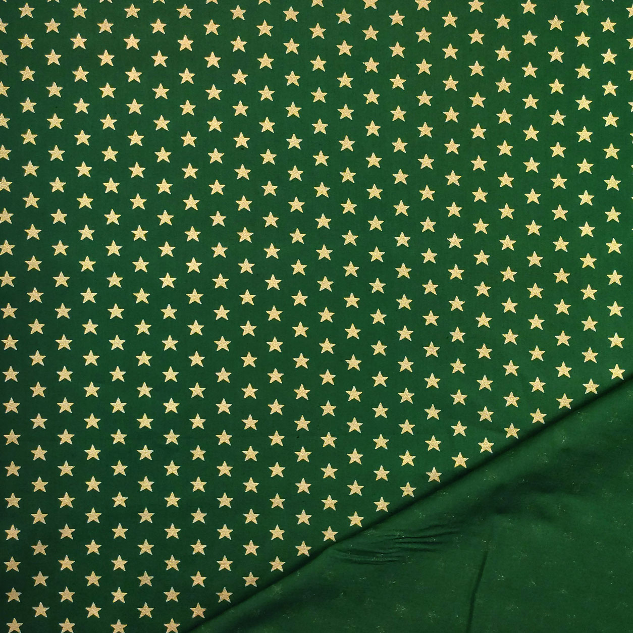 Tela de algodón Estrellas Lurex Oro Fondo Verde